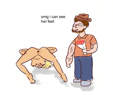 1boy 1female 1girls 1male anus beard blonde blonde_female blonde_hair breasts brown_beard brown_hair coomer english_text feet feet_fetish flower flowers hat headwear meme neckbeard nipples text tits