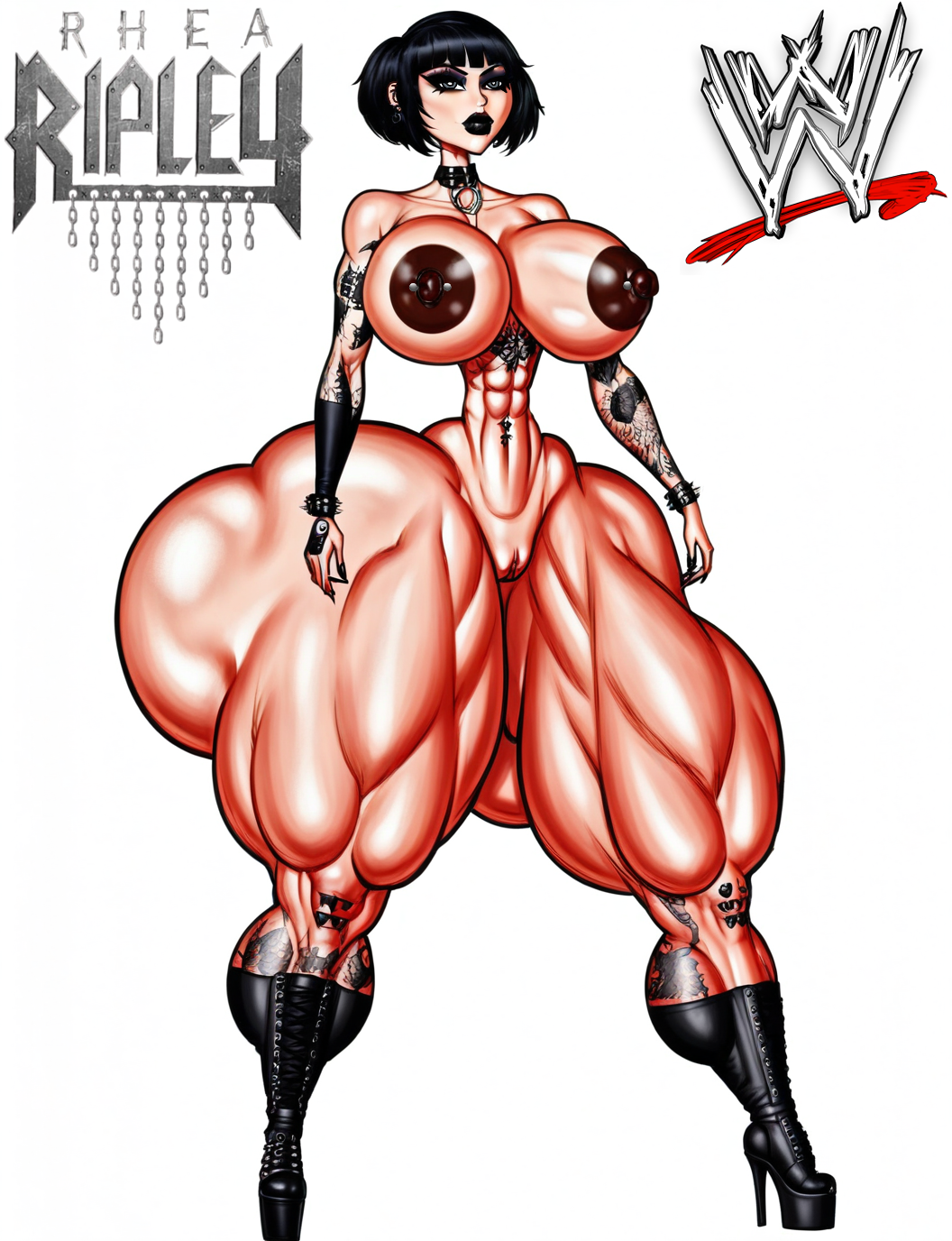 abs ai_assisted ai_generated areolae bad_anatomy big_ass big_butt bimbo black_hair black_lips black_lipstick boots bottom_heavy colossal_ass colossal_thighs dxoz_(style) gigantic_ass gigantic_thighs goth goth_girl gothic huge_ass huge_boobs huge_breasts huge_thighs muscular_arms muscular_female muscular_thighs naked nipple_piercing nipples nude pierced_nipples piercings pointer_warrior_ai rhea_ripley ridiculous_fit short_hair tattoo tattoo_on_arm tattoo_on_belly tattoo_on_legs tattoo_on_thighs tattoos thick_ass thick_thighs vagina wrestler wwe wwe_diva wwe_divas