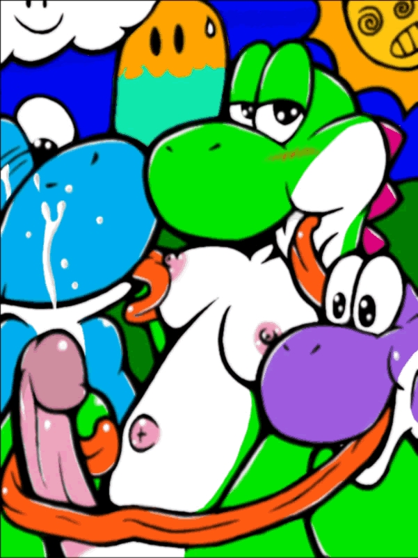 breasts cum cumshot dinosaur female futanari herm intersex male mario_(series) orgasm penis reptile scalie tongue toonpimp yoshi yoshi's_island