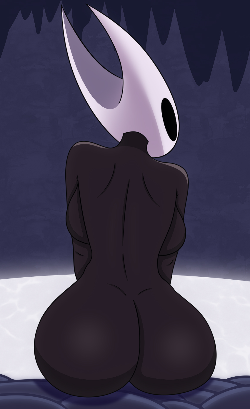 ass ass_focus back_view big_ass big_breasts black_skin breasts female female_focus female_only hips hips_wider_than_shoulders hollow_knight hornet_(hollow_knight) huge_ass huge_breasts large_ass large_breasts looking_back mask shoulders sitting wide_hips zancu