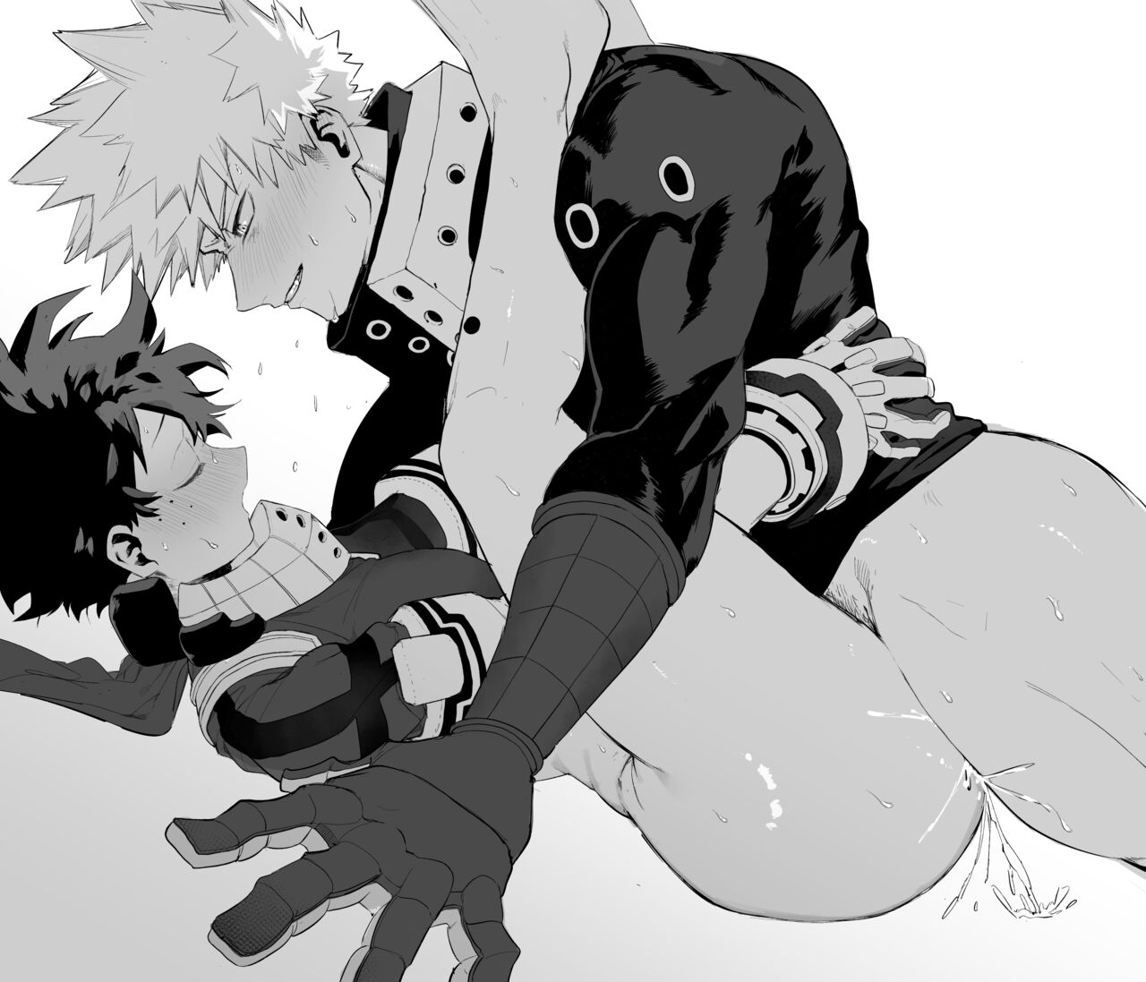 2boys, anal, anal sex, blush lines, boku no hero academia, cum, fluids, gay, gay sex, gloves, goodbye glory, hero outfit (mha), izuku midoriya, katsuki bakugou, legs on shoulders, legs up, male, male only, male penetrated, male penetrating, male penetrating male, mating press, my hero academia, sex, spiky hair, sweat, yaoi