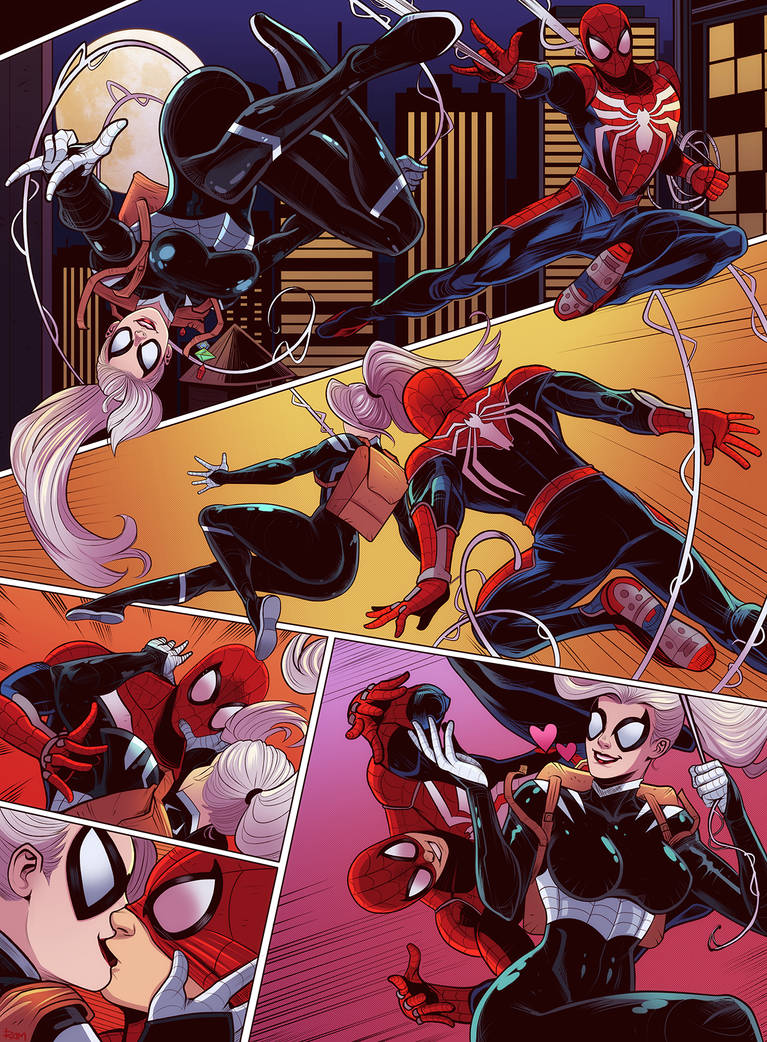 1boy 1boy1girl 1girls black_cat_(marvel) bodysuit chasing couple couple_(romantic) couple_love couples curvy curvy_female curvy_figure digital_media_(artwork) felicia_hardy female fully_clothed kissing love lovers male marvel marvel_comics mask masked_female masked_male night-spider nonude peter_parker ramartwork romantic romantic_couple spider-man spider-man_(series) superhero superheroine thick_thighs tight_clothes tight_clothing voluptuous voluptuous_female white_hair