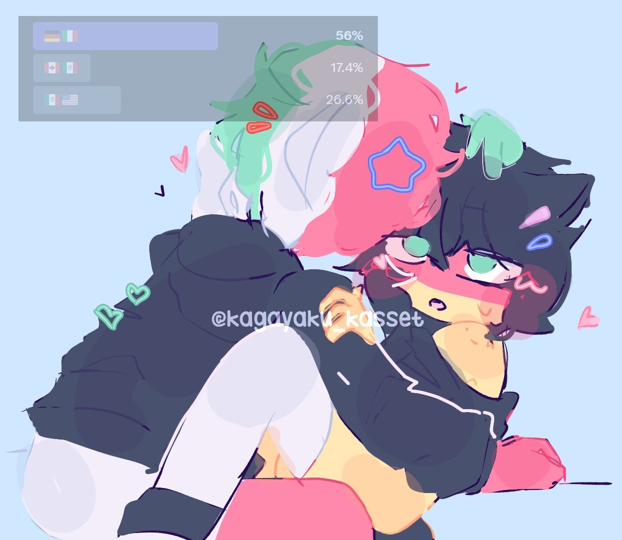 1boy, 1girls, blush, cat ears, cat girl, catgirl, clothed sex, countryhumans, countryhumans girl, cum, cum inside, female, germany (countryhumans), hearts, hearts around head, italy (countryhumans), kagayaku kasset, kneesocks, male, straight, tagme