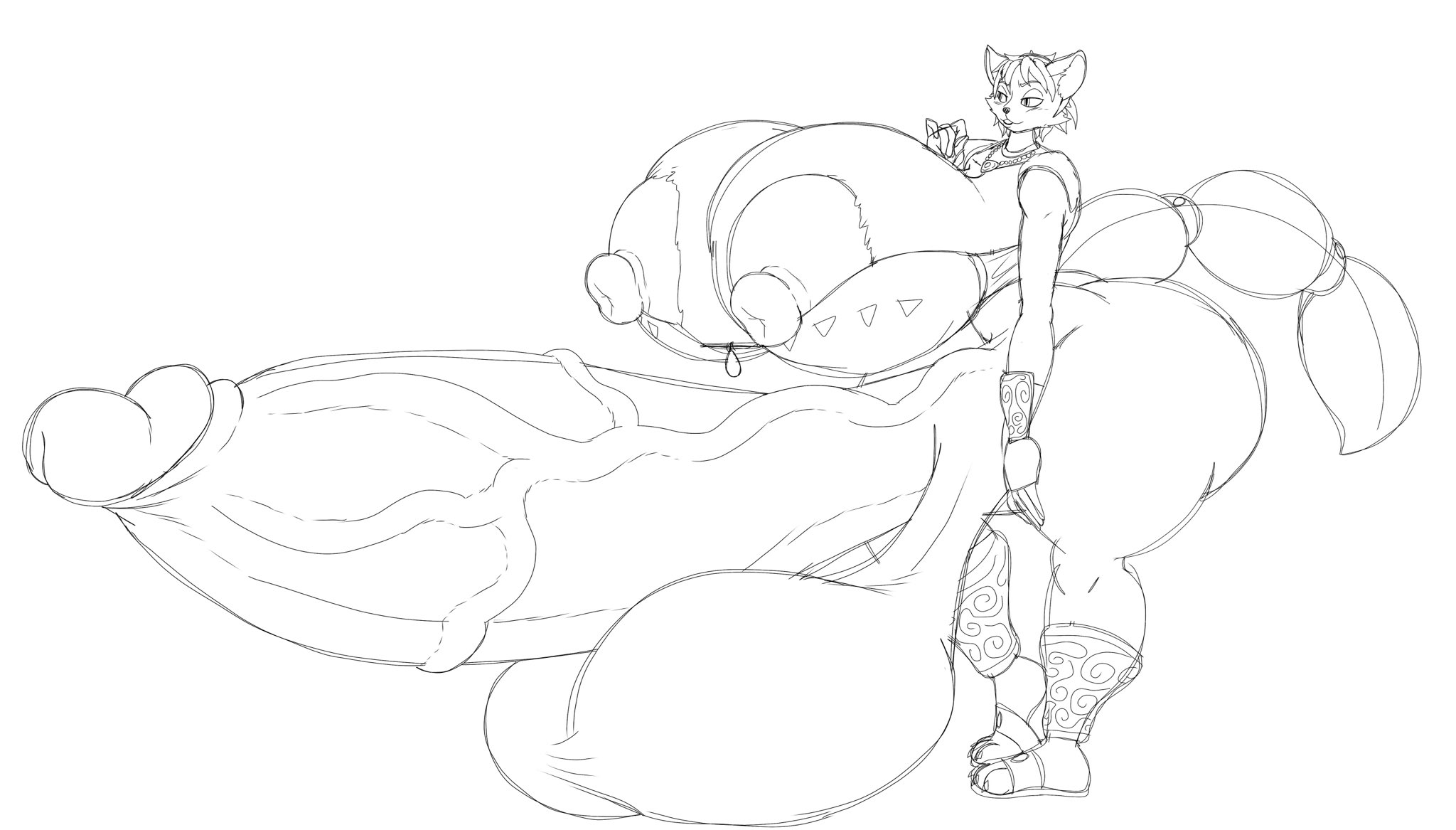 anthro, areola, areola slip, areolae, areolae slip, ass, balls, big balls, big breasts, big cock, big penis, big testicles, black and white, breasts, breasts bigger than head, casual, casual nudity, cock, colossal penis, erection, exposed penis, female, fox, fox ears, fox girl, fox tail, functionally nude, functionally nude futa, fur, furry, futa only, futanari, genitals, huge ass, huge balls, huge cock, huge testicles, hyper, hyper balls, hyper genitalia, hyper penis, intersex, jewelry, krystal, massive ass, massive balls, massive cock, massive penis, necklace, nipple slip, nipples, penis, penis bigger than body, penis bigger than head, penis bigger than torso, short hair, sketch, star fox, tail, tail ring, testicles, thecuckman, veiny penis