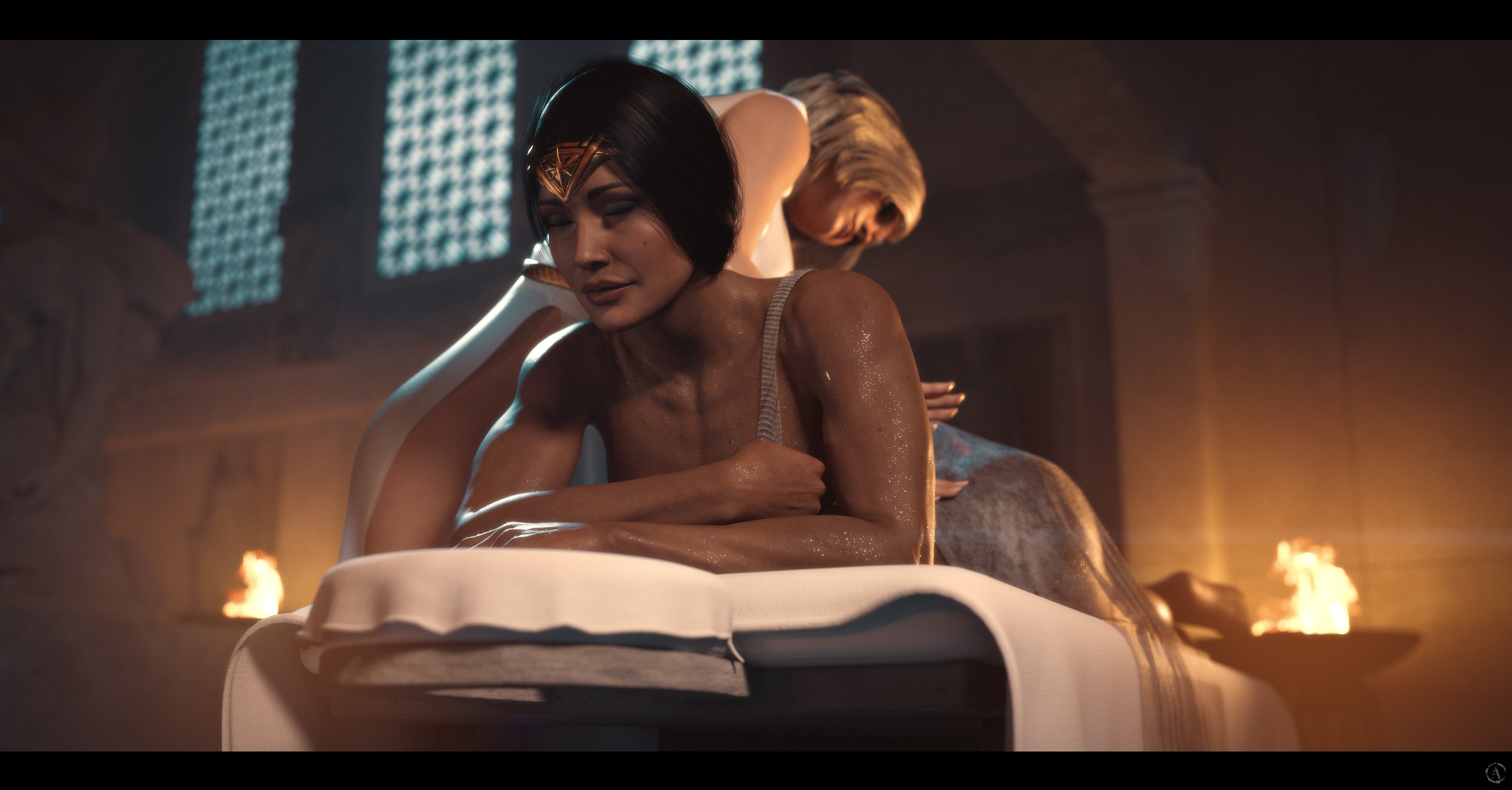 2024, 2girls, 3d, alf3d, ass, big ass, big breasts, black hair, blender, breasts, bubble ass, bubble butt, dc, dc comics, diana prince, erect nipples, female, female only, fit, fit female, hair bun, high resolution, injustice 2, kara danvers, kara zor-el, massage, muscles, muscular, muscular arms, muscular back, muscular female, muscular legs, muscular thighs, nipples, nude, nude female, olive skin, sensual, supergirl, supergirl (injustice), superman (series), tagme, thick lips, wonder woman, wonder woman (injustice), wonder woman (series)