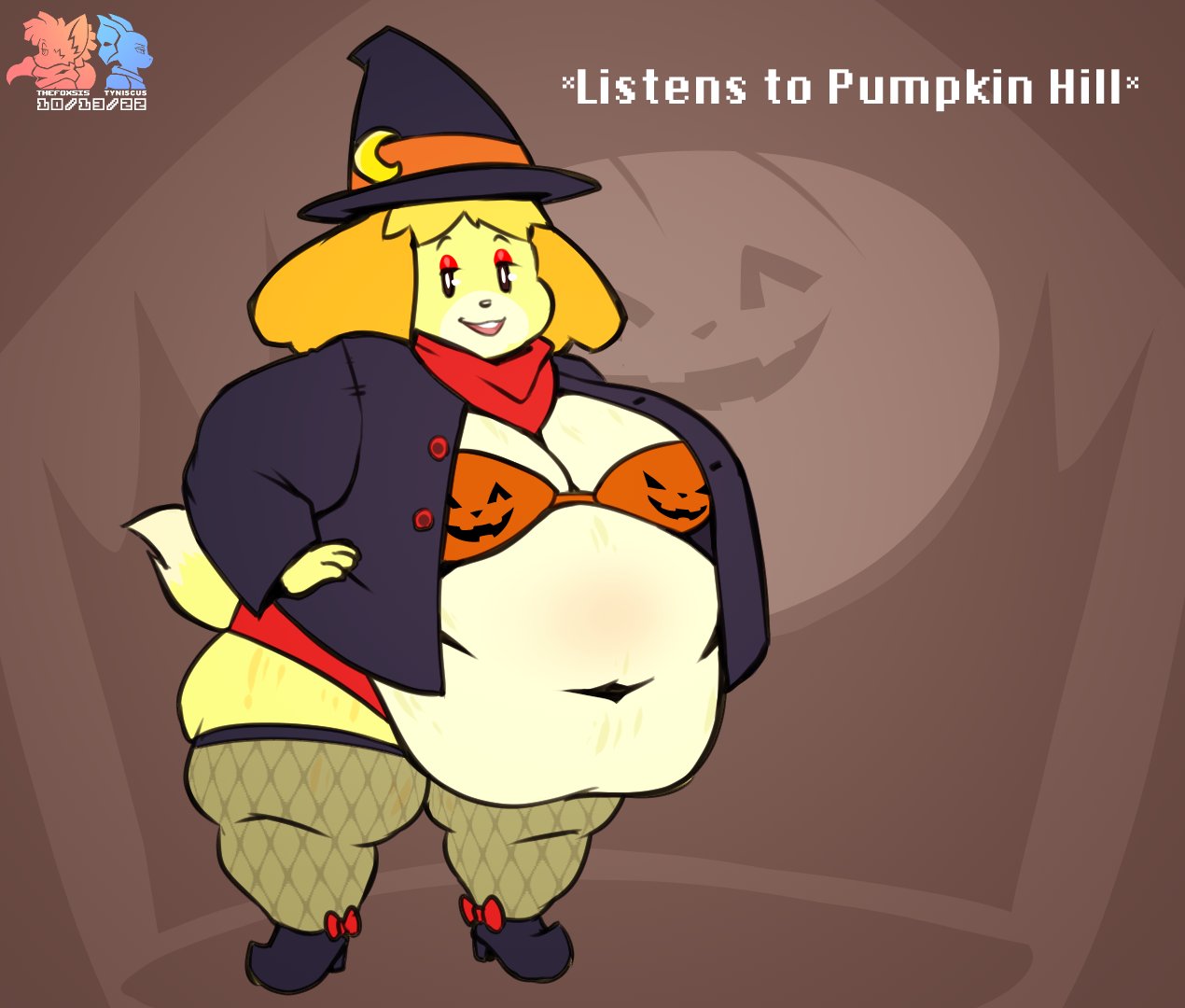 animal_crossing big_breasts breasts foxsista isabelle_(animal_crossing) overweight thick_thighs wide_hips