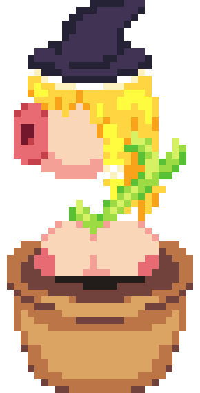 :>= everett-u female fuckplant implied_transformation large_breasts marisa_kirisame nipples pixel_art plant_girl plant_transformation post_transformation suckplant thick_lips touhou transformation