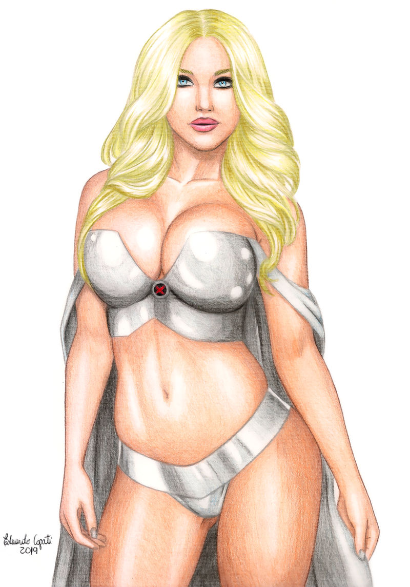 big_breasts blonde_hair blue_eyes breasts eduardo_copati emma_frost hellfire_club high_heels lingerie marvel marvel_comics pinup white_queen x-men