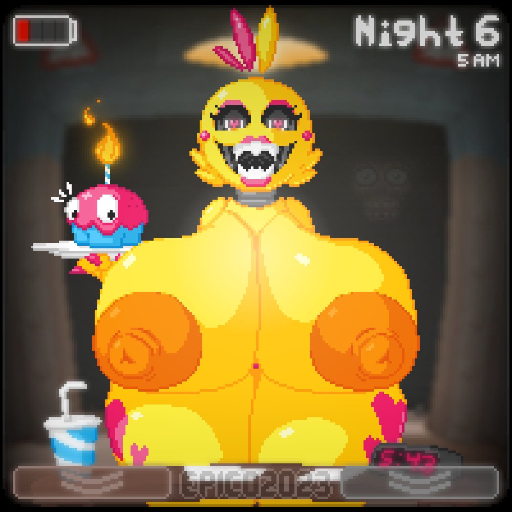 1girls, alternate version available, big breasts, breasts, breasts bigger than head, breasts bigger than torso, cupcake (fnaf), epicpotatolord, female, five nights at freddy's, furry, huge breasts, hyper, hyper breasts, hyper thighs, looking at viewer, nude, pixel art, short hair, solo female, tagme, thick thighs, toy chica (fnaf)