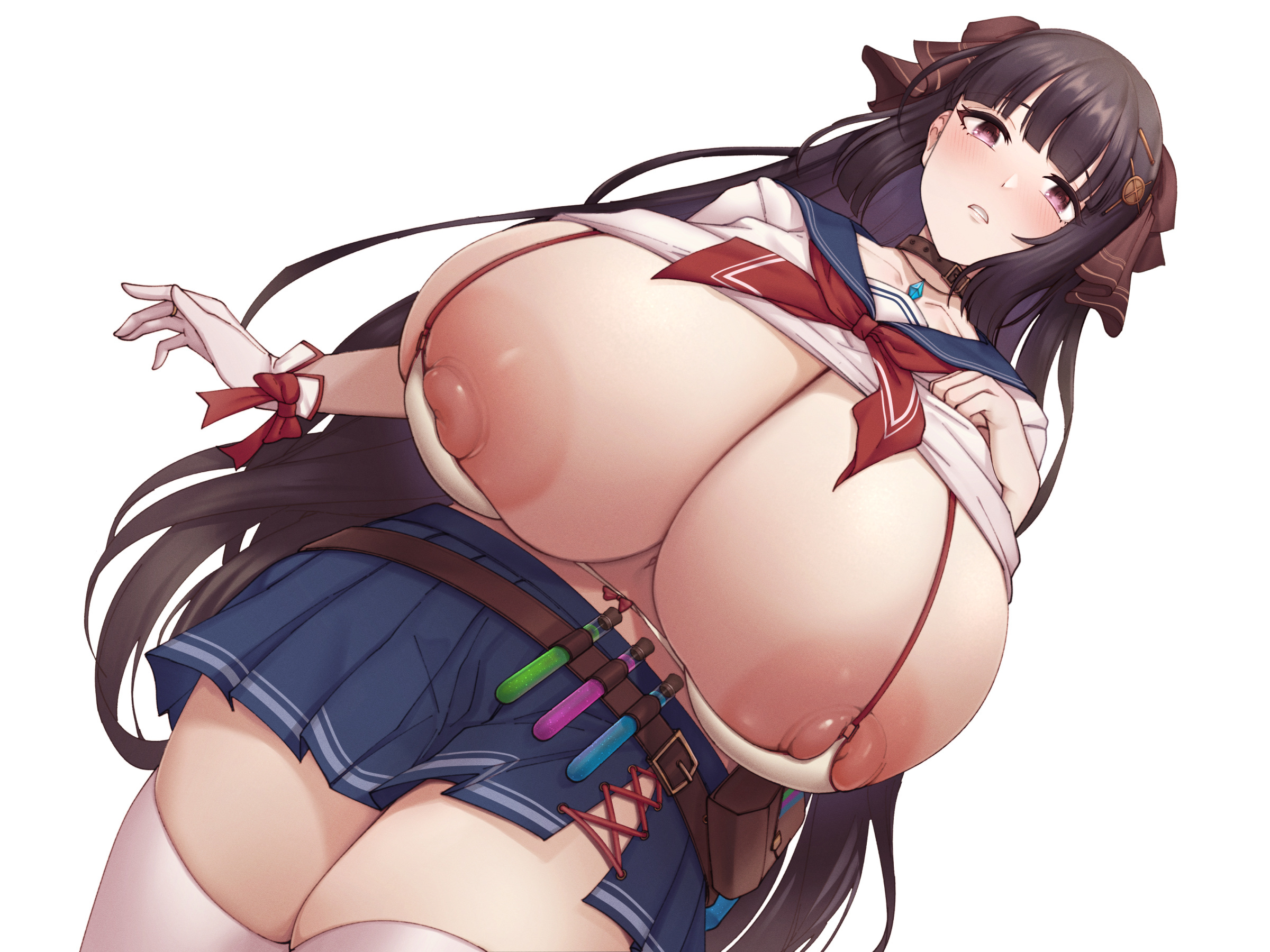 1girls, big breasts, breast expansion, breast growth, breast growth (enlargement), breasts, breasts bigger than head, female, huge breasts, hyper, hyper breasts, long hair, looking at viewer, orzcan, paintcan, school uniform, tagme