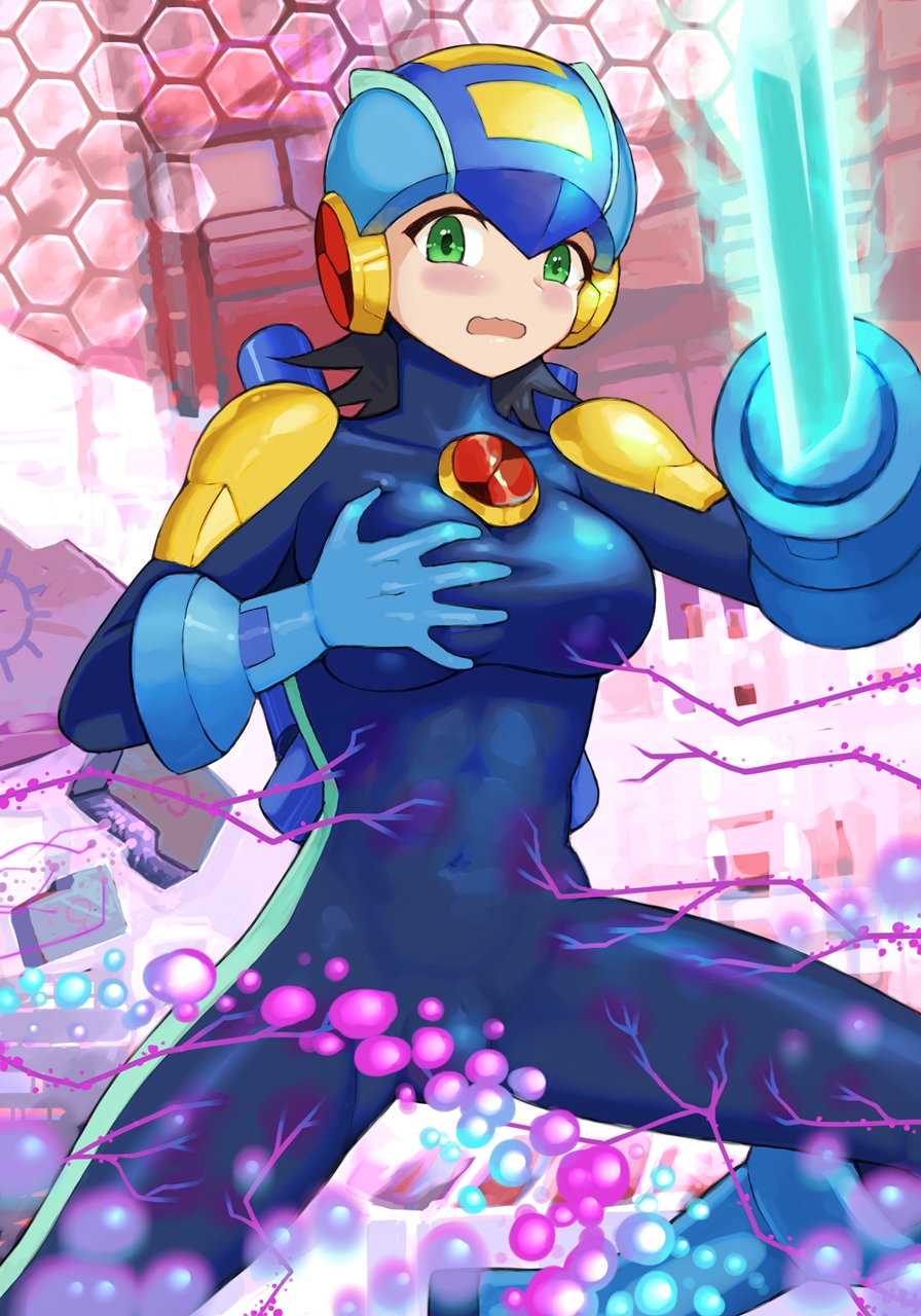 1futa big_breasts bodysuit bulge futa_only futanari gender_transformation genderbend hyosang mega_man mega_man_battle_network megaman.exe rule_63 solo