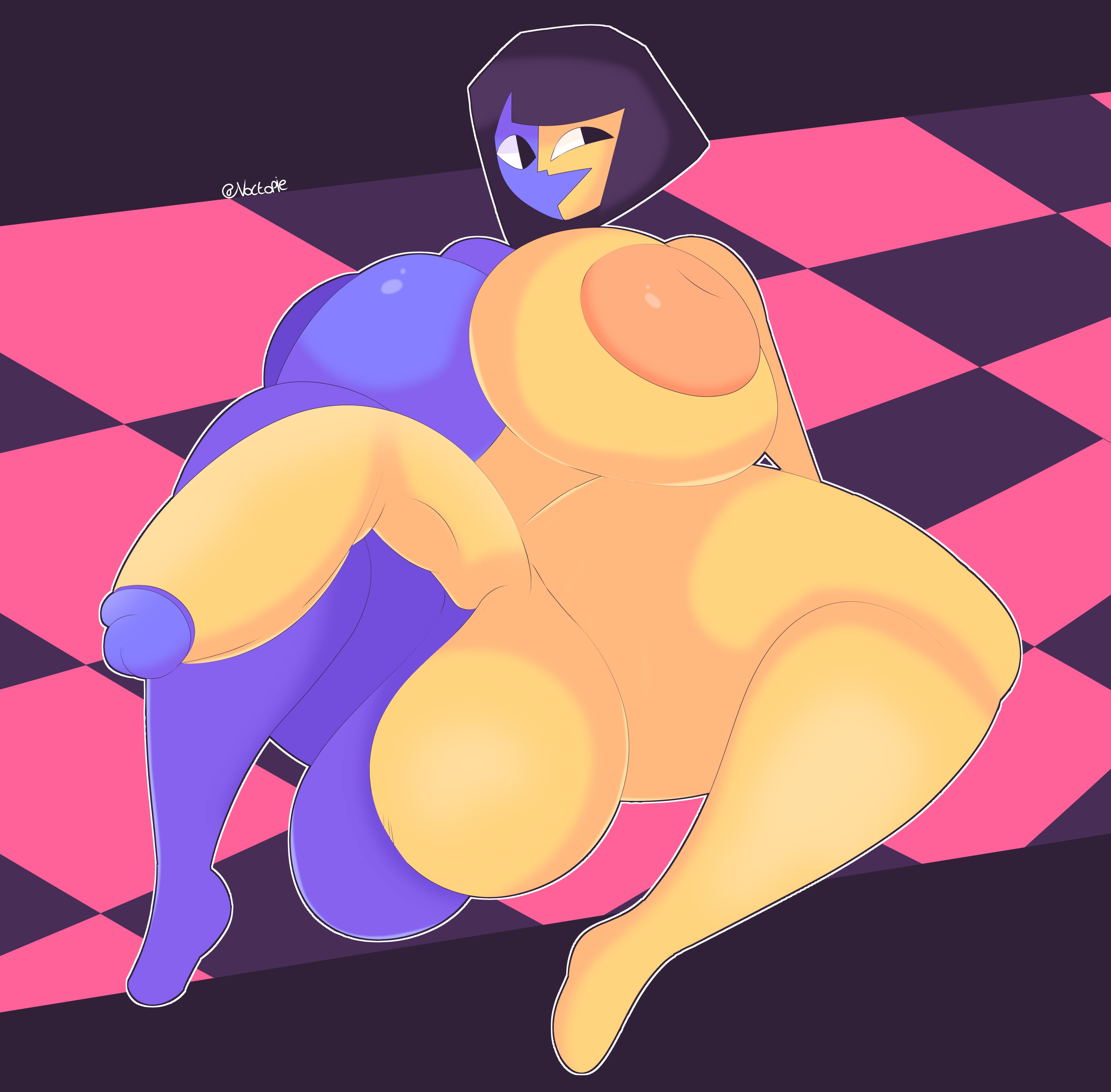1futa, 2022, areolae, artist name, balls, black eyes, black hair, blue skin, breasts, ena, ena (orginal), ena (series), futa only, futanari, huge breasts, humanoid, humanoid penis, hyper breasts, hyper penis, intersex, joel g, naked, newgrounds, nipples, nude, penis, puffy nipples, smile, solo, testicles, two-tone body, voctopie, voluptuous, yellow skin