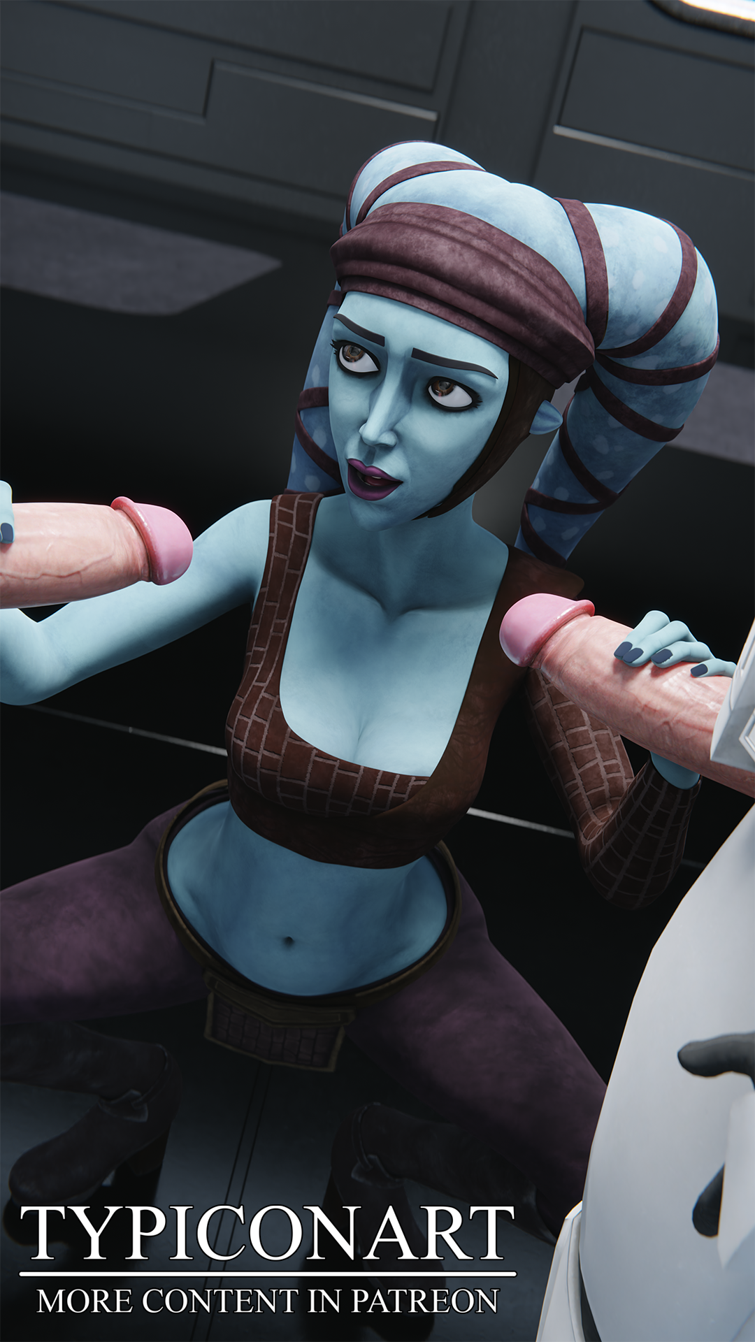 1girls, 2boys, 3d, 3d (artwork), aayla secura, airress3d (3d-modeller), alien, alien girl, alien humanoid, big breasts, big penis, blender, blender (software), blender cycles, breasts, clone trooper, clone wars, clothing, female, half naked, half-dressed, male, masturbation, naughty, naughty face, penis, self upload, star wars, the clone wars: season seven, typiconart, white body, white penis