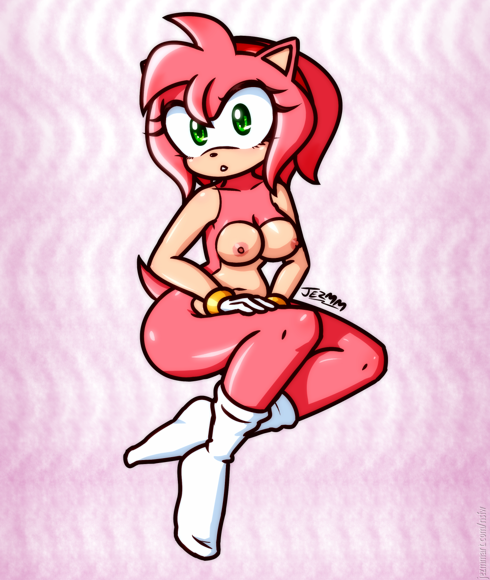 accessory amy_rose anthro bracelet breasts clothing eulipotyphlan female footwear fur gloves green_eyes hair_accessory hairband handwear hedgehog jewelry jezmm mammal mostly_nude pink_body pink_fur sega sitting socks solo sonic_(series) sonic_the_hedgehog_(series)