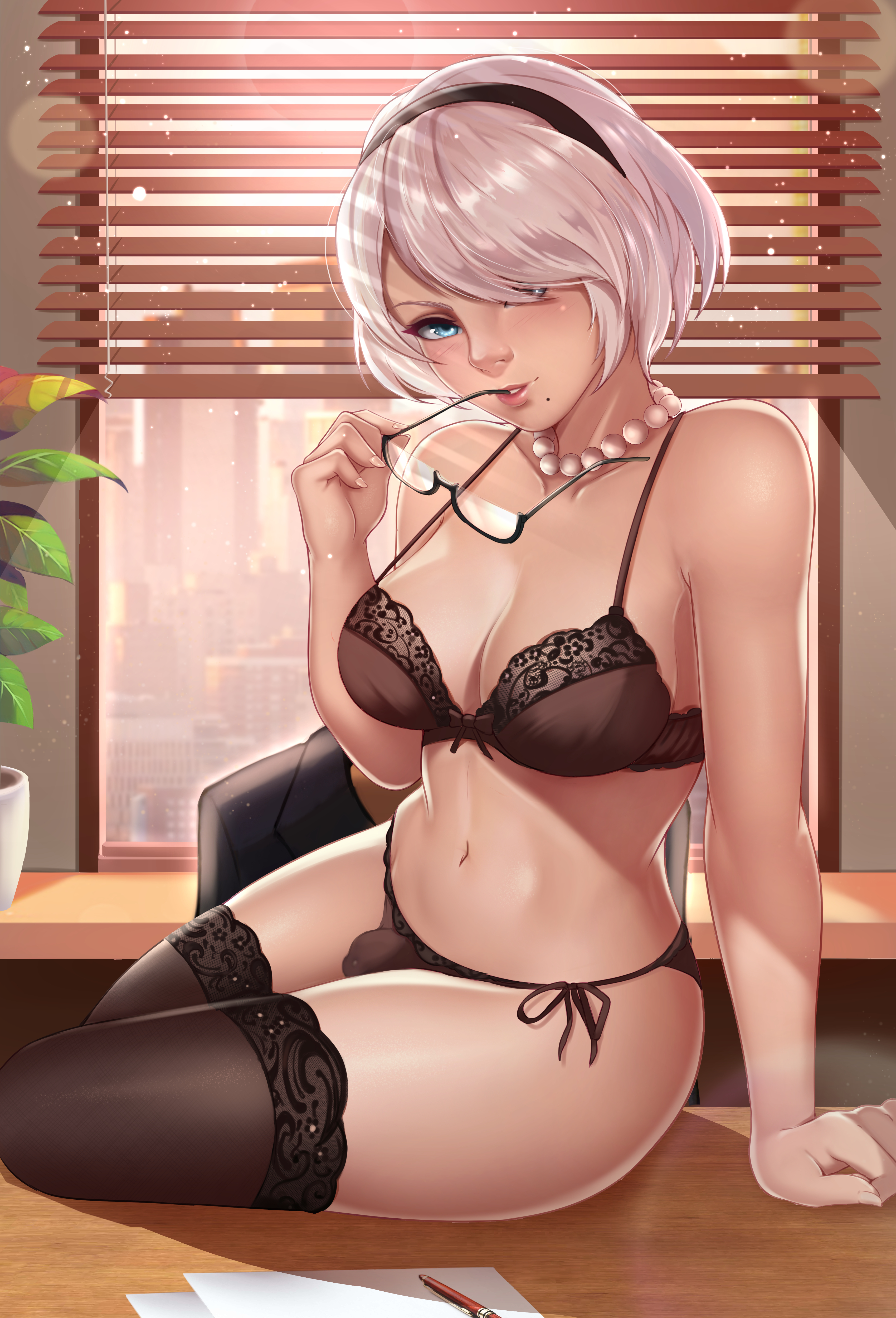 balls, exlic, futanari, intersex, light skin, light-skinned futa, nier: automata, penis, solo futa, tagme, yorha 2b