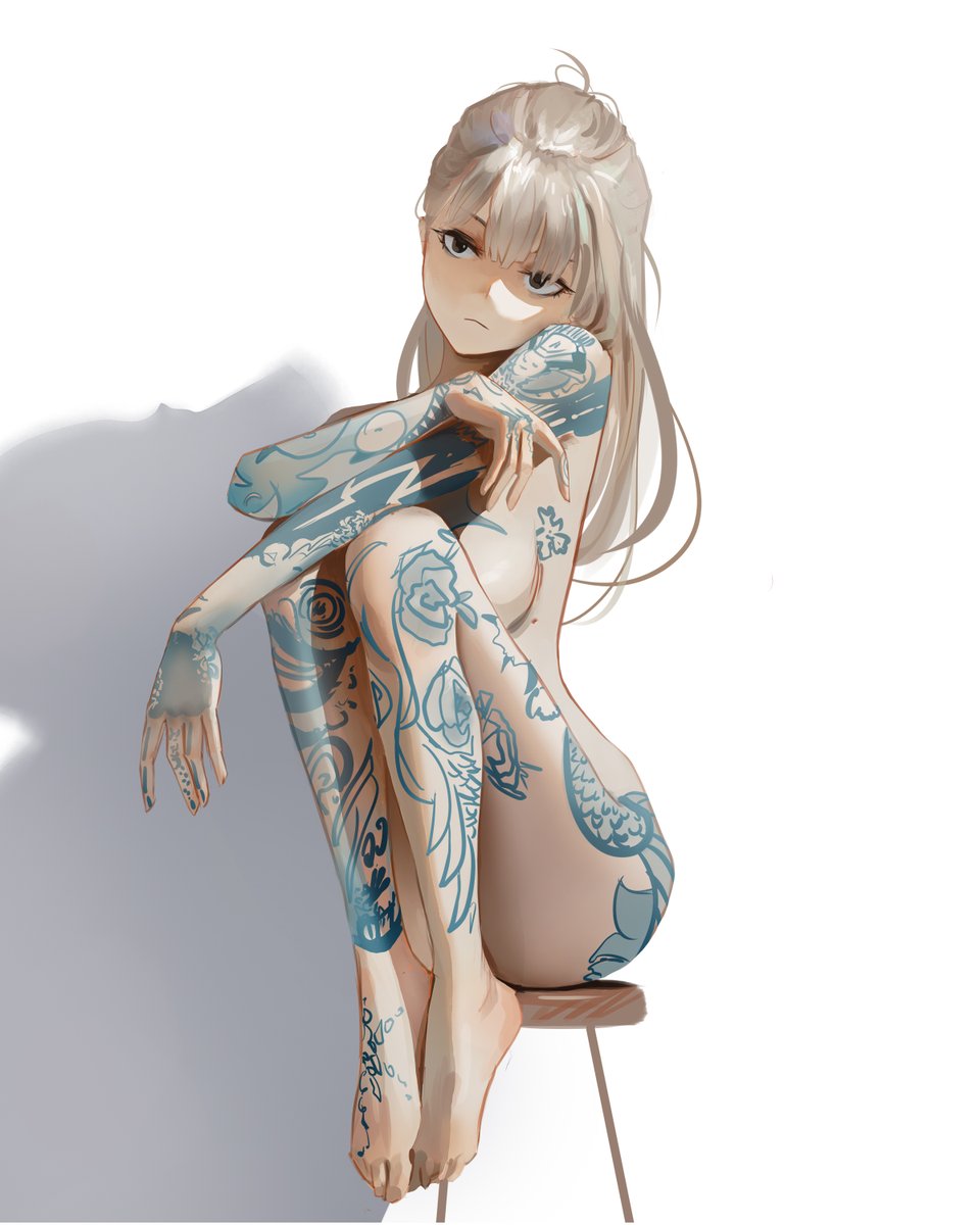 1girls, blonde female, blonde hair, completely naked, completely nude, female, light skin, light-skinned female, mawaw, modeling, naked, nude, nude female, smooth skin, solo, solo female, tattoos