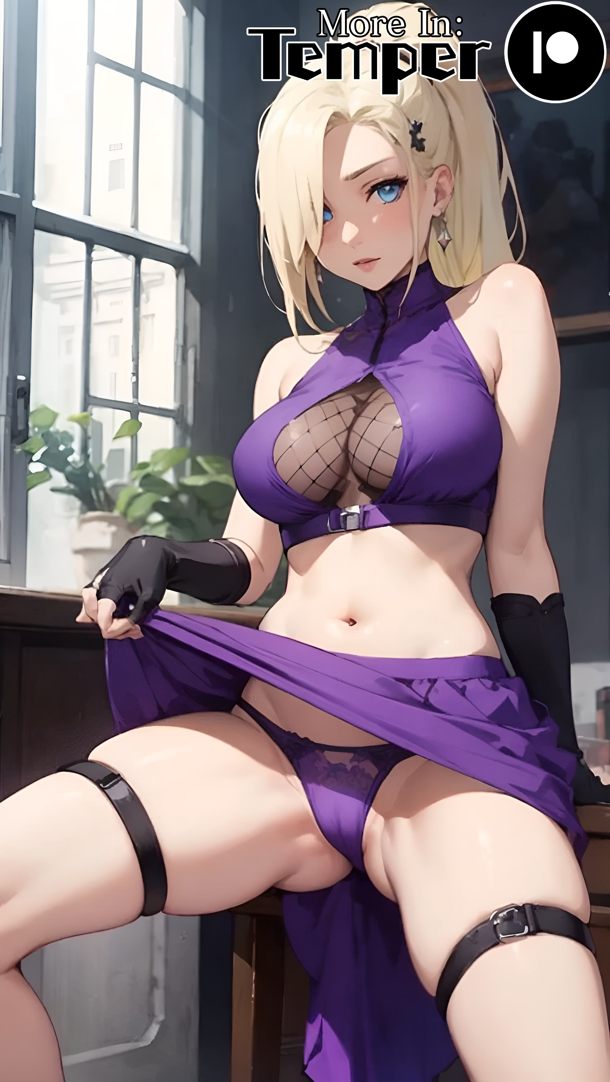 1girls, ai generated, blonde hair, breasts, cameltoe, female, ino yamanaka, lace panties, leg garter, medium breasts, naruto, naruto (series), naruto shippuden, ninja, panties, ponytail, pussy, skirt, skirt lift, solo, stable diffusion, temper ai, thigh strap, wide hips