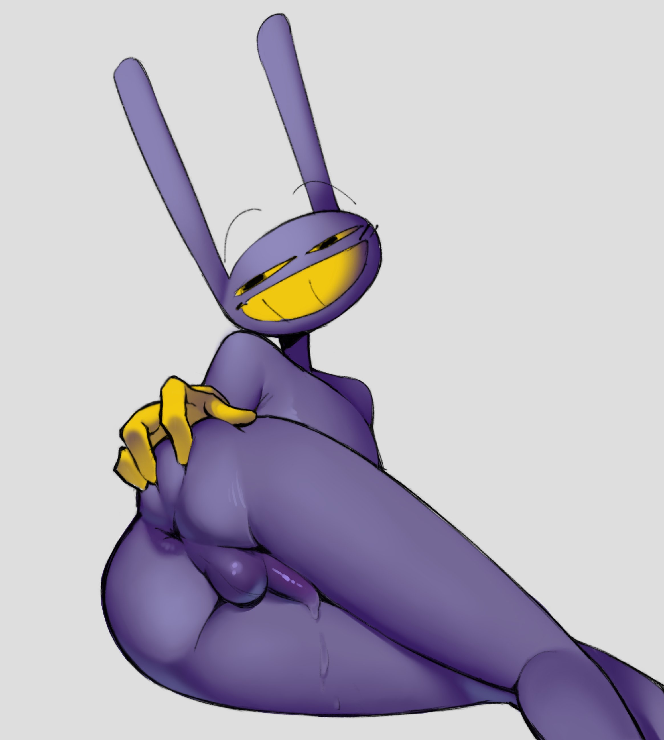 1boy, anus, ass, balls, gay, gay male, glitch productions, gooseworx, grin, grinning, jax (the amazing digital circus), looking at viewer, male, male only, naked, non-human, nude, rabbit, rabbit ears, rabbit humanoid, solo, solo male, spreading, spreading anus, spreading ass, ss0v3l, the amazing digital circus, toony, yellow eyes, yellow teeth