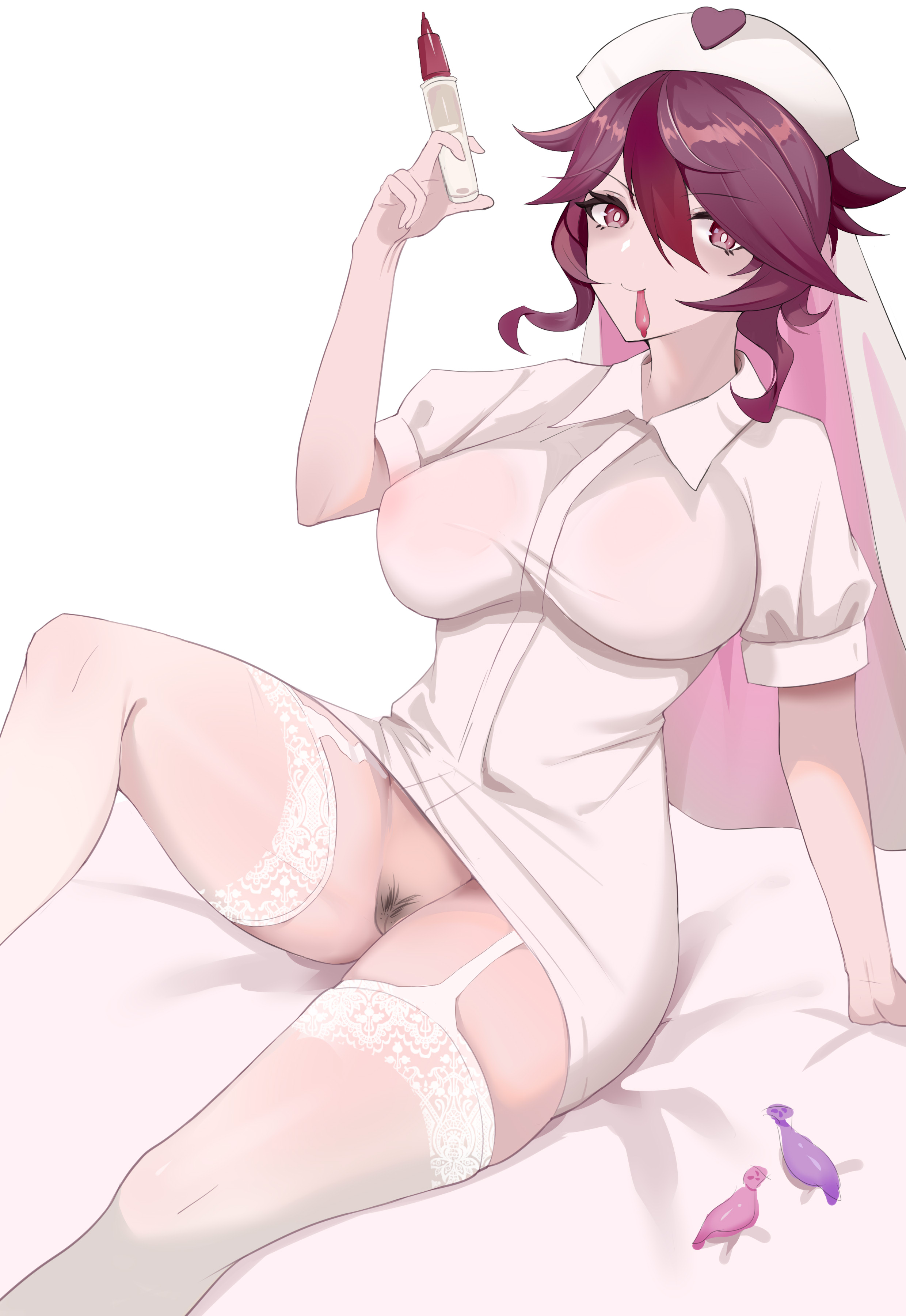 1girls, big breasts, big thighs, breasts, busty, condoms, female, filled condom, genshin impact, huge thighs, large thighs, nurse, nurse cap, nurse uniform, pubic hair, pussy, rosaria (genshin impact), thick thighs, thighs, voluptuous, xuxuxu