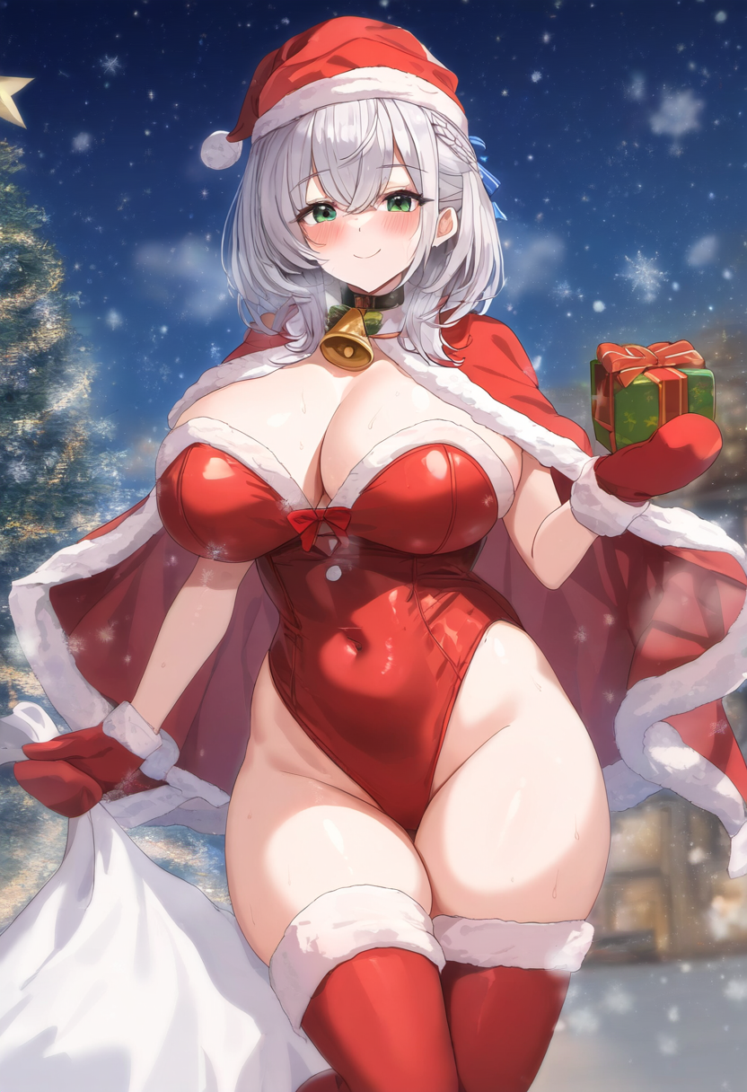 1girls ai_generated atrkwnl11 big_breasts big_thighs blush breasts busty christmas christmas_clothing christmas_hat christmas_outfit christmas_present christmas_tree cleavage female hololive huge_breasts huge_thighs large_breasts large_thighs shirogane_noel thick_thighs thighs virtual_youtuber voluptuous