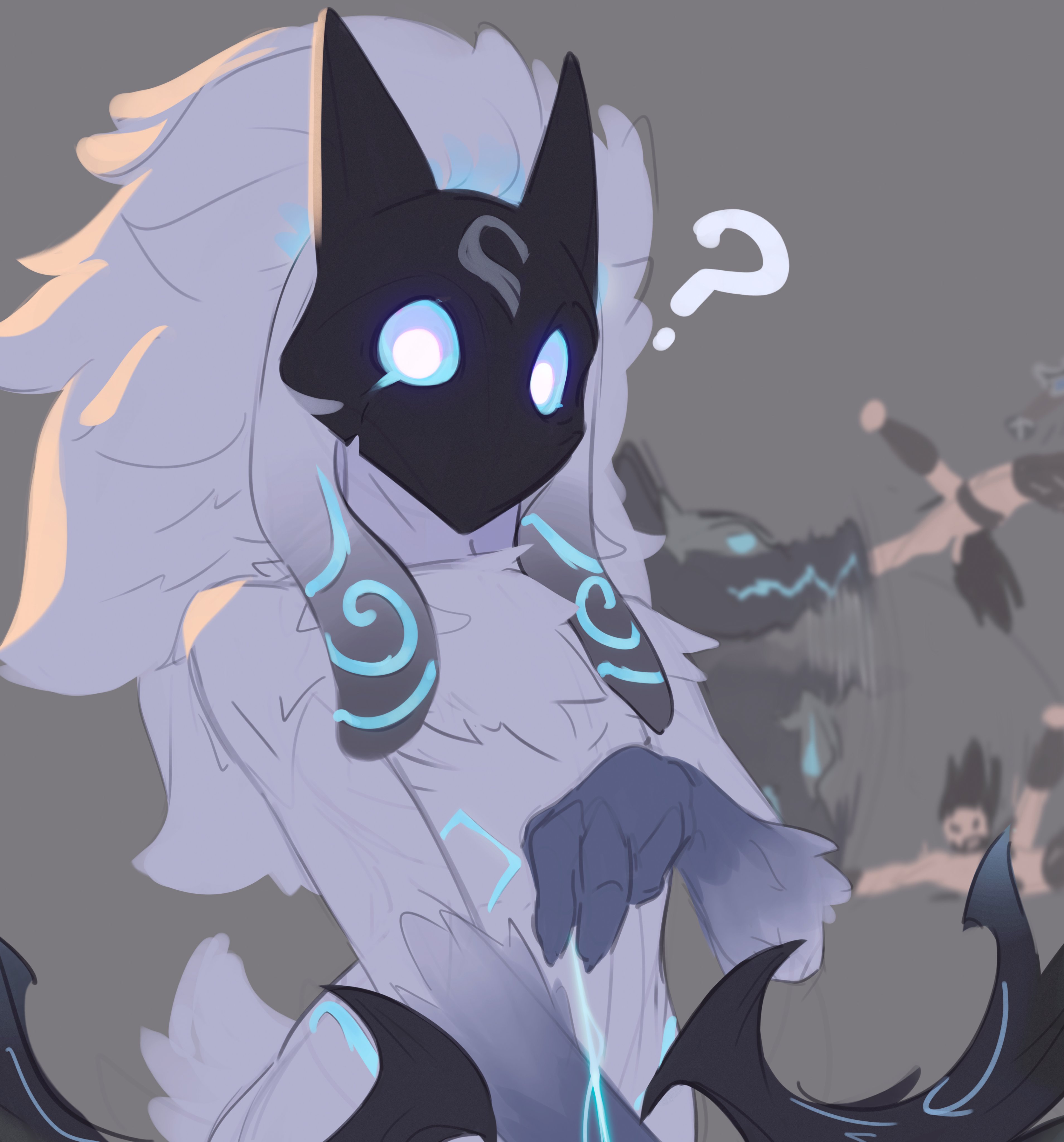 cheap (artist), female, female focus, female only, fur, furry, furry female, furry only, kindred, lamb (league of legends), league of legends, looking at viewer, masked, masked female, riot games, solo, solo female, solo focus, wolf (league of legends)