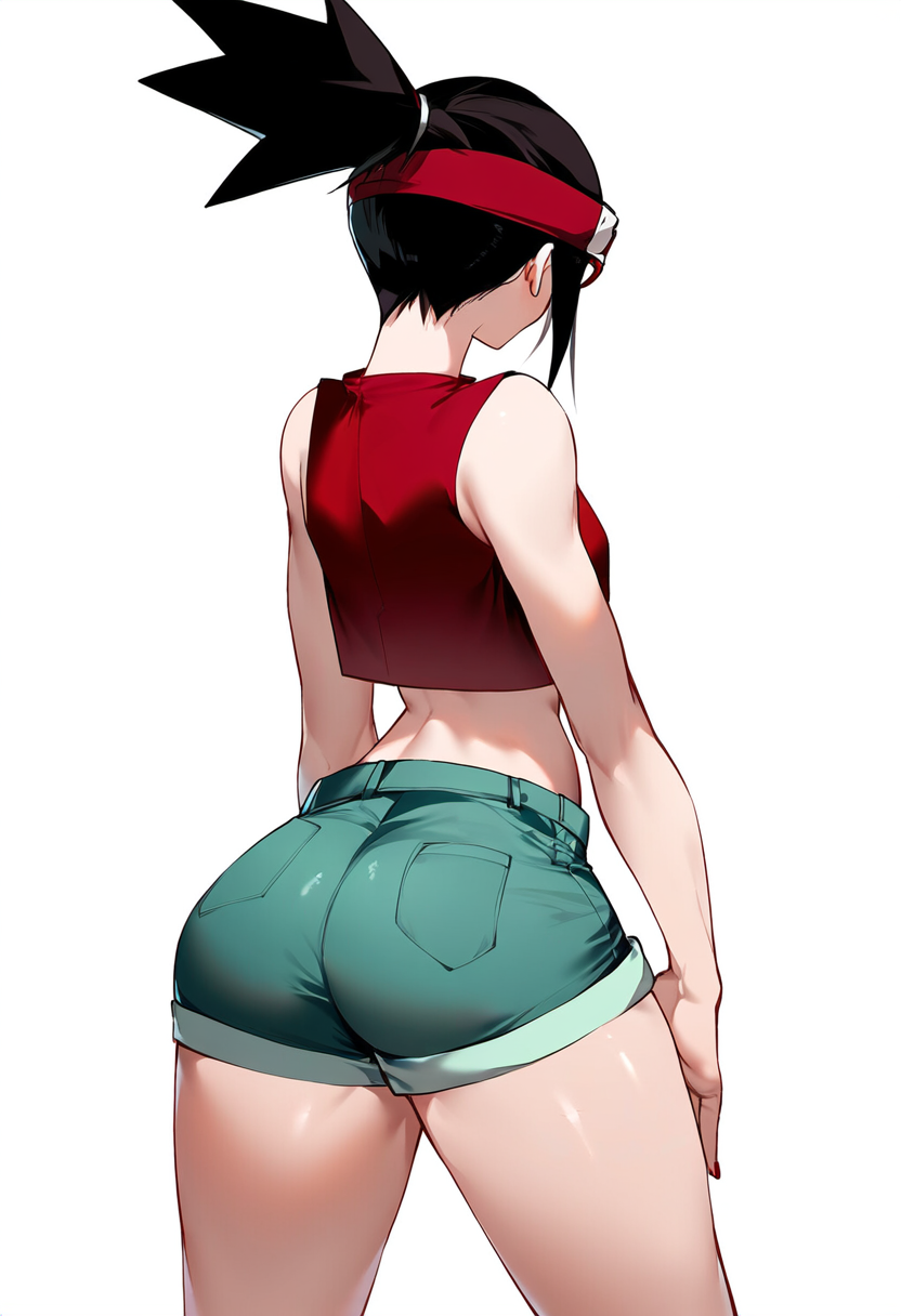 1girls aged_up ai_generated behind_view black_hair boruto:_naruto_next_generations cosplay female female_only glasses headband human jean_shorts misty_(pokemon)_(cosplay) naruto ponytail sarada_uchiha solo tagme