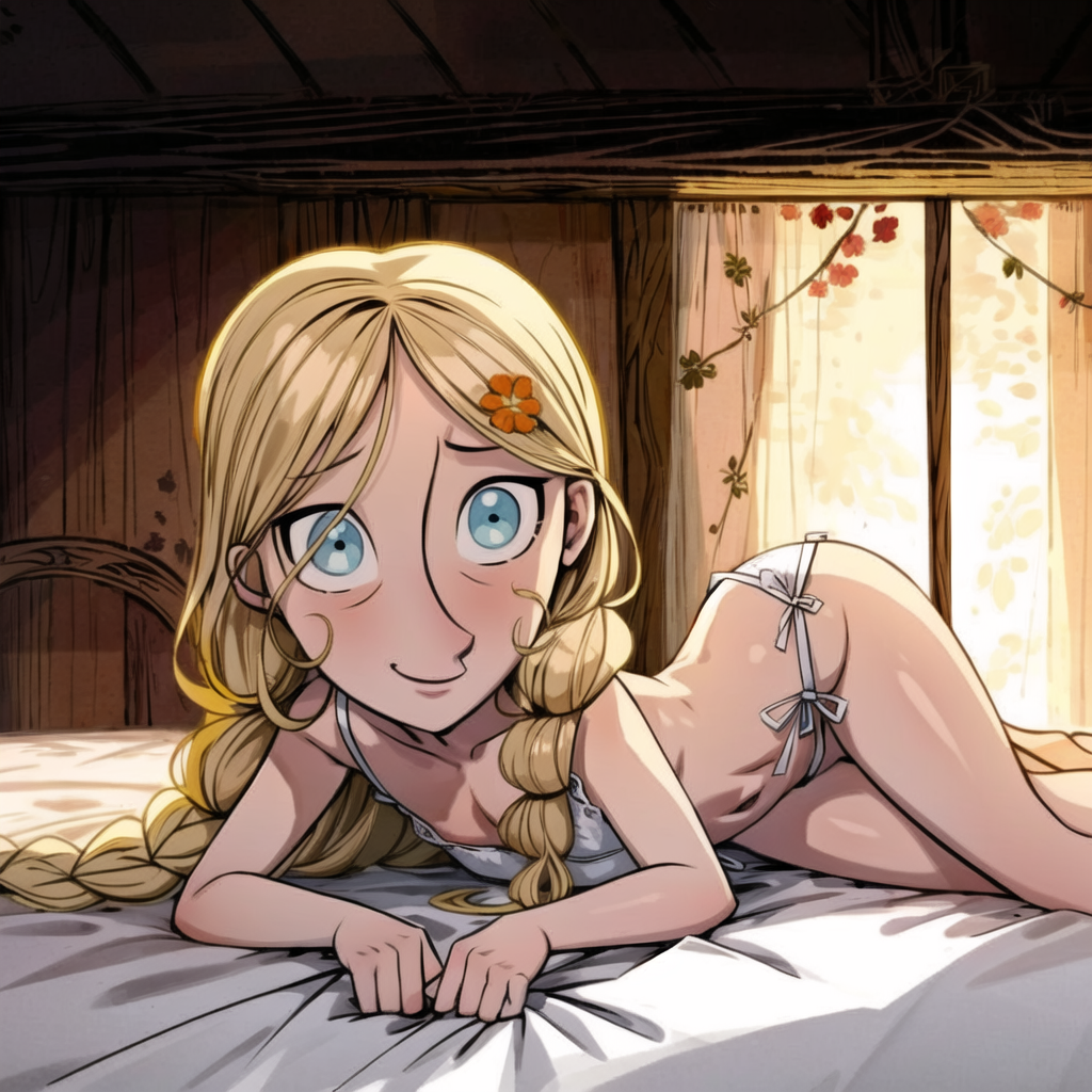 1girls aged_up ai_generated ass bed blonde_hair blue_eyes blush bra braid breasts cats62 closed_smile collarbone curtains day daytime female flowers hair_flower happy happy_female indoors laying_down laying_on_bed legs light-skinned_female light_skin long_hair looking_at_viewer loving_gaze lying on_bed panties petite_body robyn_goodfellowe sheet_grab smile smiling_at_viewer solo stomach sunlight twin_braids underwear white_underwear wholesome window wolfwalkers