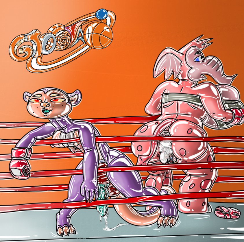 after_sex anthro big_ass big_breasts big_butt box boxer boxing_ring cum cum_in_ass cum_inside elephant furry futanari gtogta_(artist) original original_character original_characters otter pink_skin raïni_the_yrryf_(gtogta) self_upload shiny shiny_skin tchicha_the_yrryf_(gtogta) yrryf yrryf_party