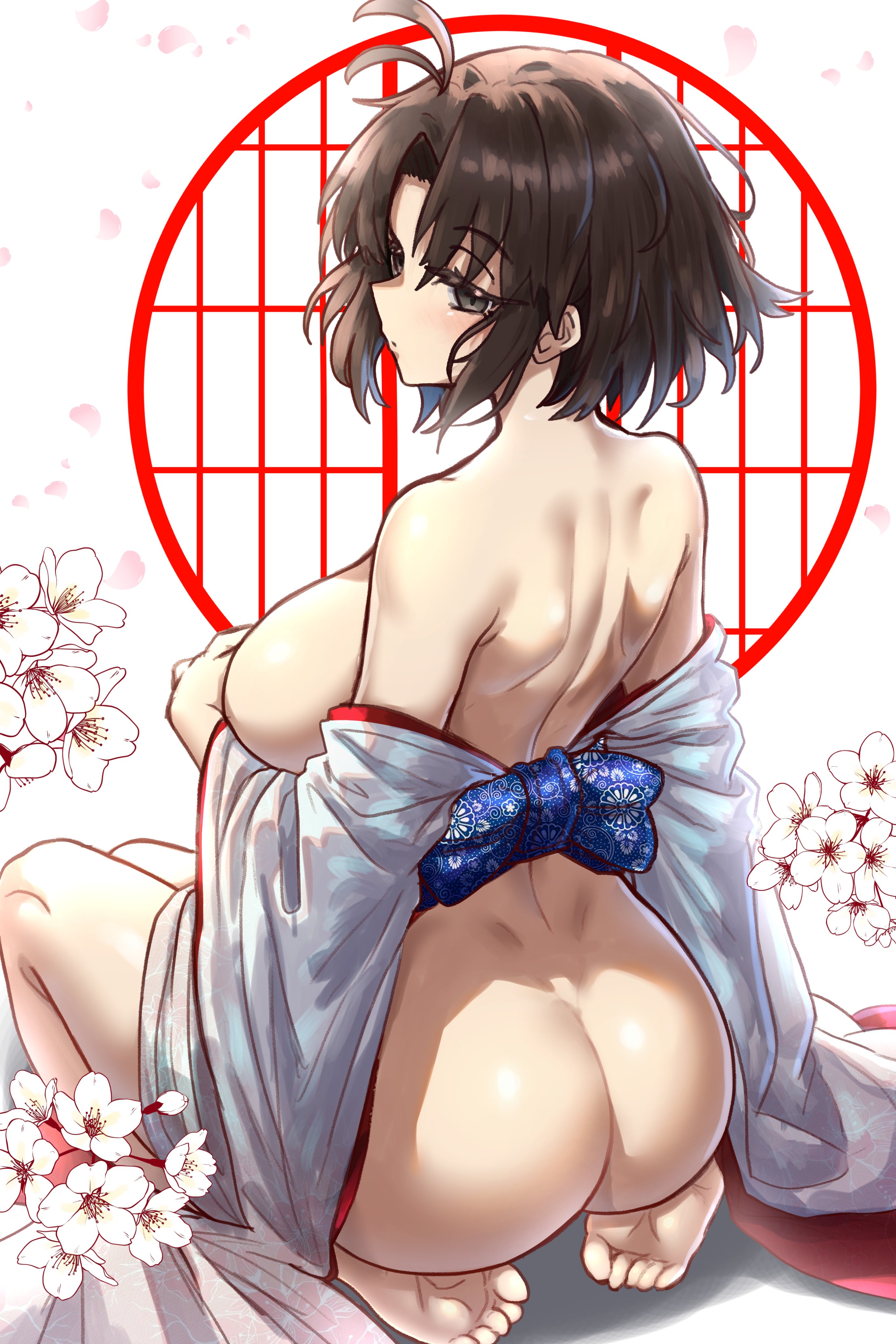 1girls, 2024, 2d, 2d (artwork), ass, ass focus, assassin, background pattern, big ass, big breasts, breasts, brown hair, bubble ass, bubble butt, busty, ebora, fat ass, feet, female, flower, flowers, hi res, huge ass, kara no kyoukai, kimono, kneeling, large breasts, light skin, light-skinned female, looking back, no sex, paag, phat ass, pose, posing, ryougi shiki, sensual, servant (fate), short hair, sideboob, teenage female, teenager, type-moon, voluptuous, youngmanisdown