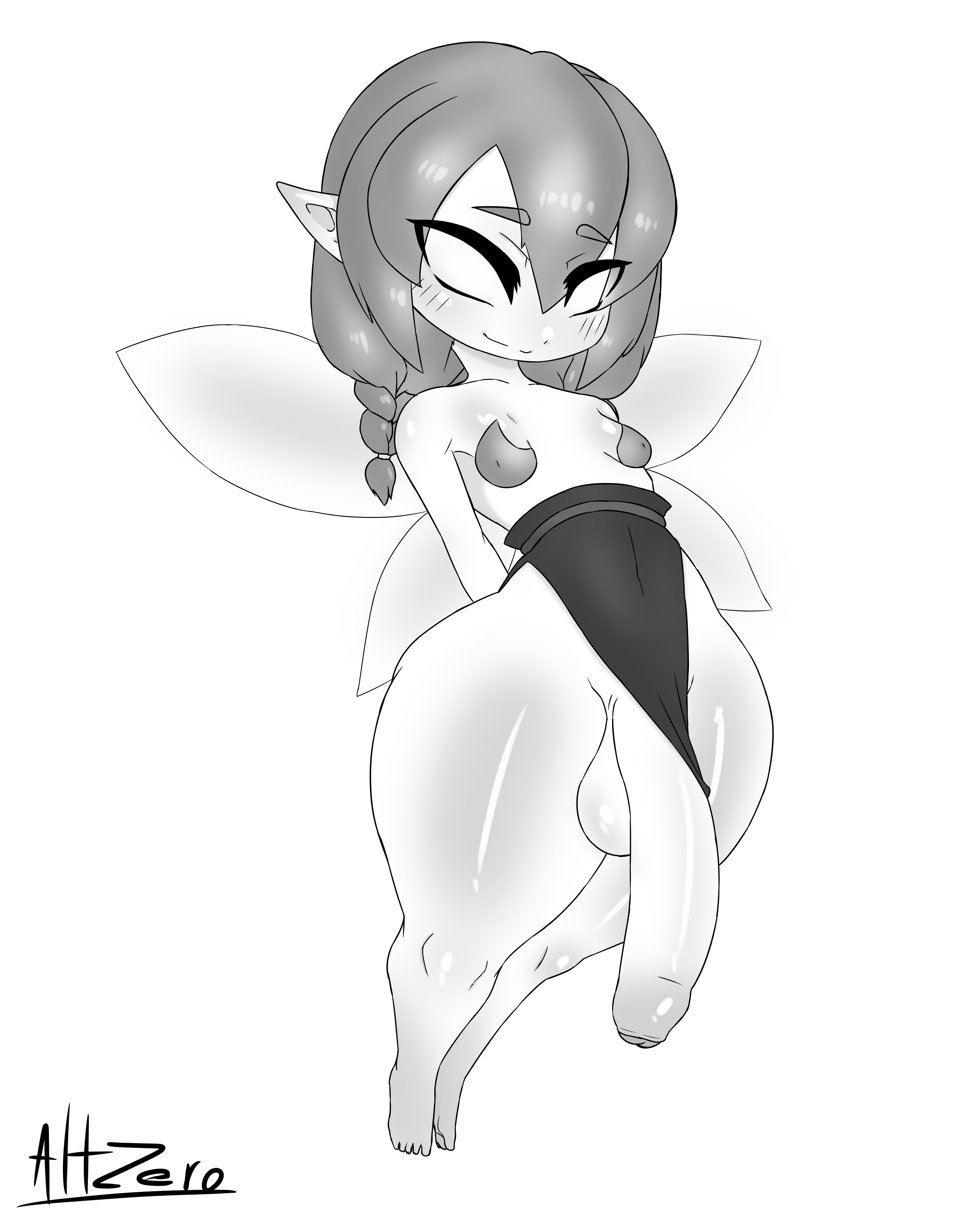 1futa, altzero, areolae, balls, barefoot, big penis, bottom heavy, bottomless, breasts, clothed, clothing, fairy, flaccid, foreskin, futa only, futanari, greyscale, huge cock, huge hips, humanoid, humanoid penis, intersex, large penis, long hair, mostly nude, nipples, partially retracted foreskin, penis, retracted foreskin, shortstack, small breasts, smooth balls, smooth penis, solo, thick thighs, thighs, uncircumcised, uncut, wide hips