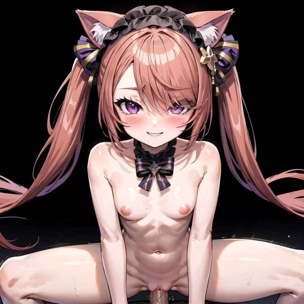 1boy 1girls ai_generated animal_ears cat_ears cowgirl_position cute female indie_virtual_youtuber naked nina_saotome petite skinny slim streamer teenager twintails vaginal_penetration virtual_youtuber vtuber young