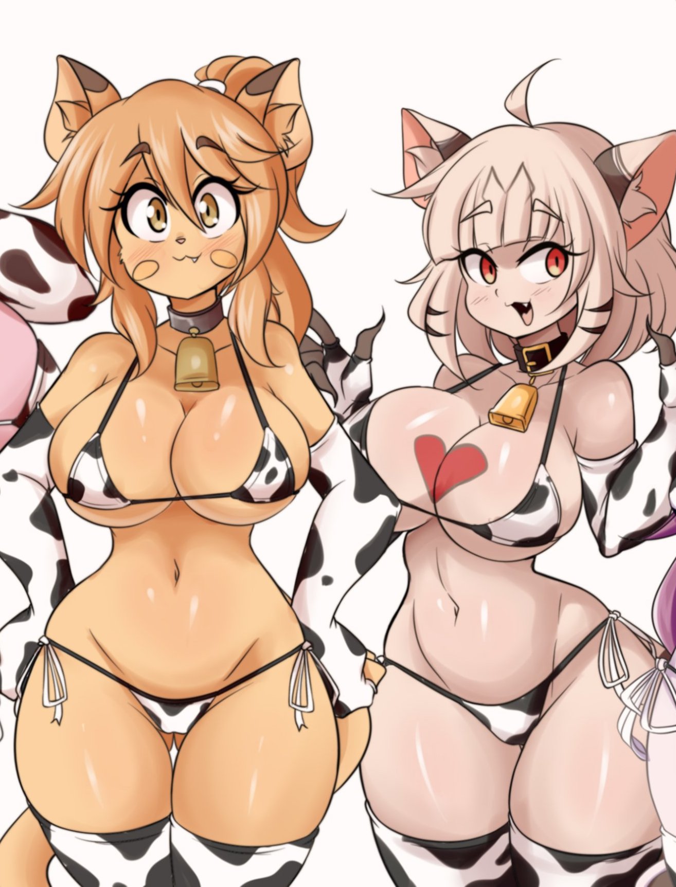 big breasts, breasts, cleavage, cow print, felis (lucyfercomic), female, female focus, female only, goya (lucyfercomic), lucyfercomic, original, original character, original characters, thick thighs, thighs, wide hips