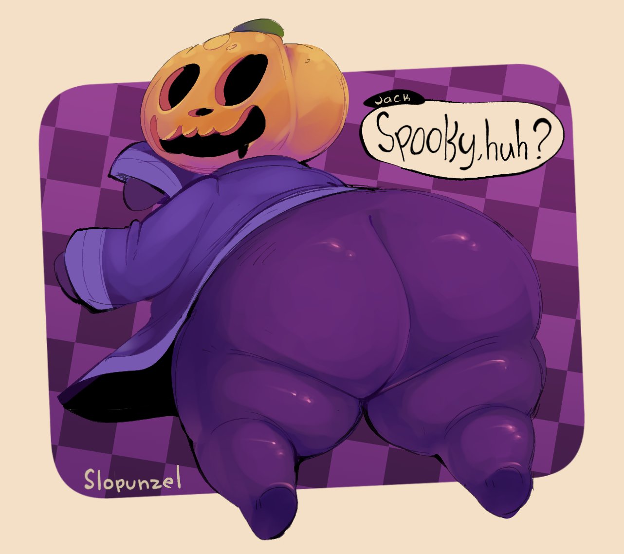 animal_crossing big_ass big_butt jack_(animal_crossing) pumpkin pumpkin_head slopunzel tagme text text_bubble thick_thighs