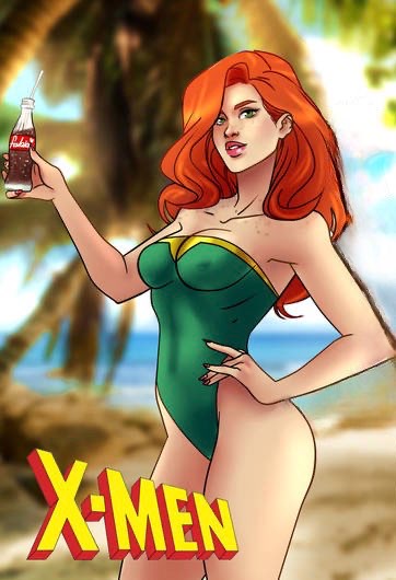 beach bikini jean_grey marvel marvel_comics marvel_girl phoenix_(x-men) red_hair soda x-men