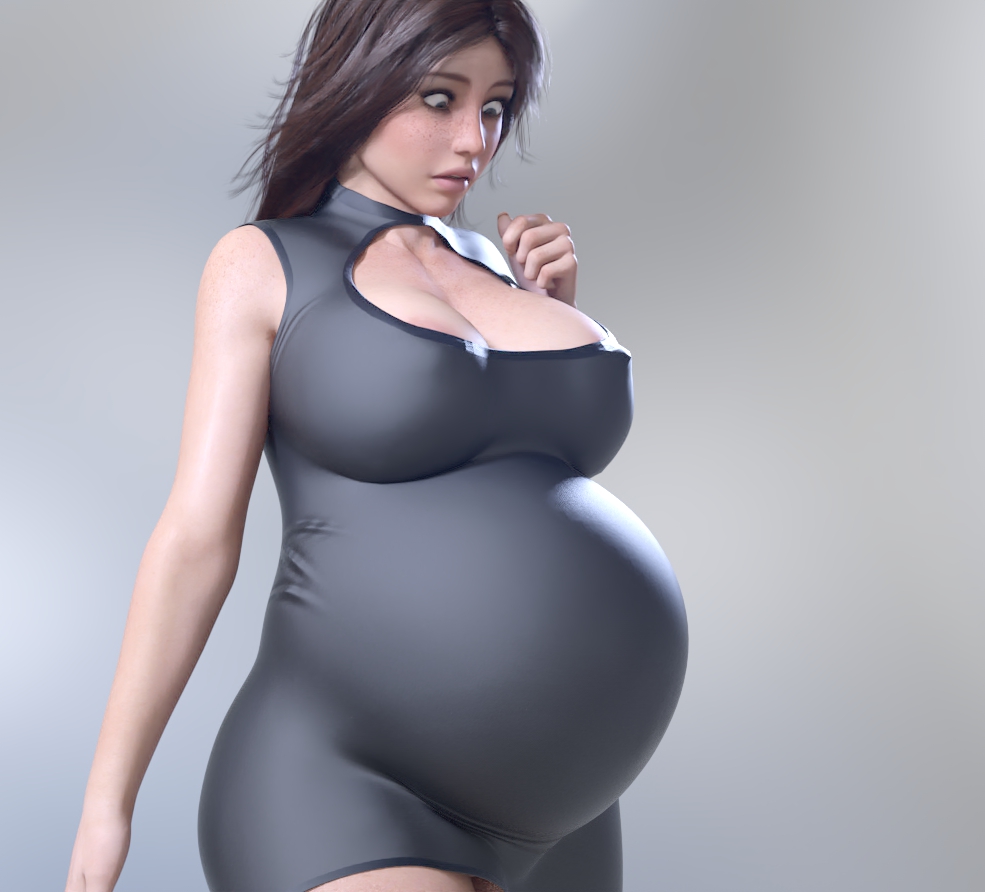 1girls big_belly breasts brown_hair female female_only icarusillustrations pregnant ready_to_pop solo solo_female suprised