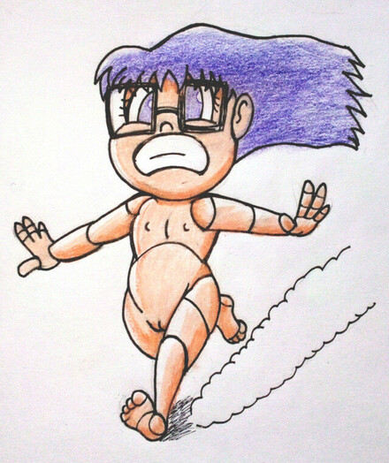 arale_norimaki dr._slump female female_only glasses nude nude_female purple_hair reddragonkan robot robot_girl traditional_media_(artwork)