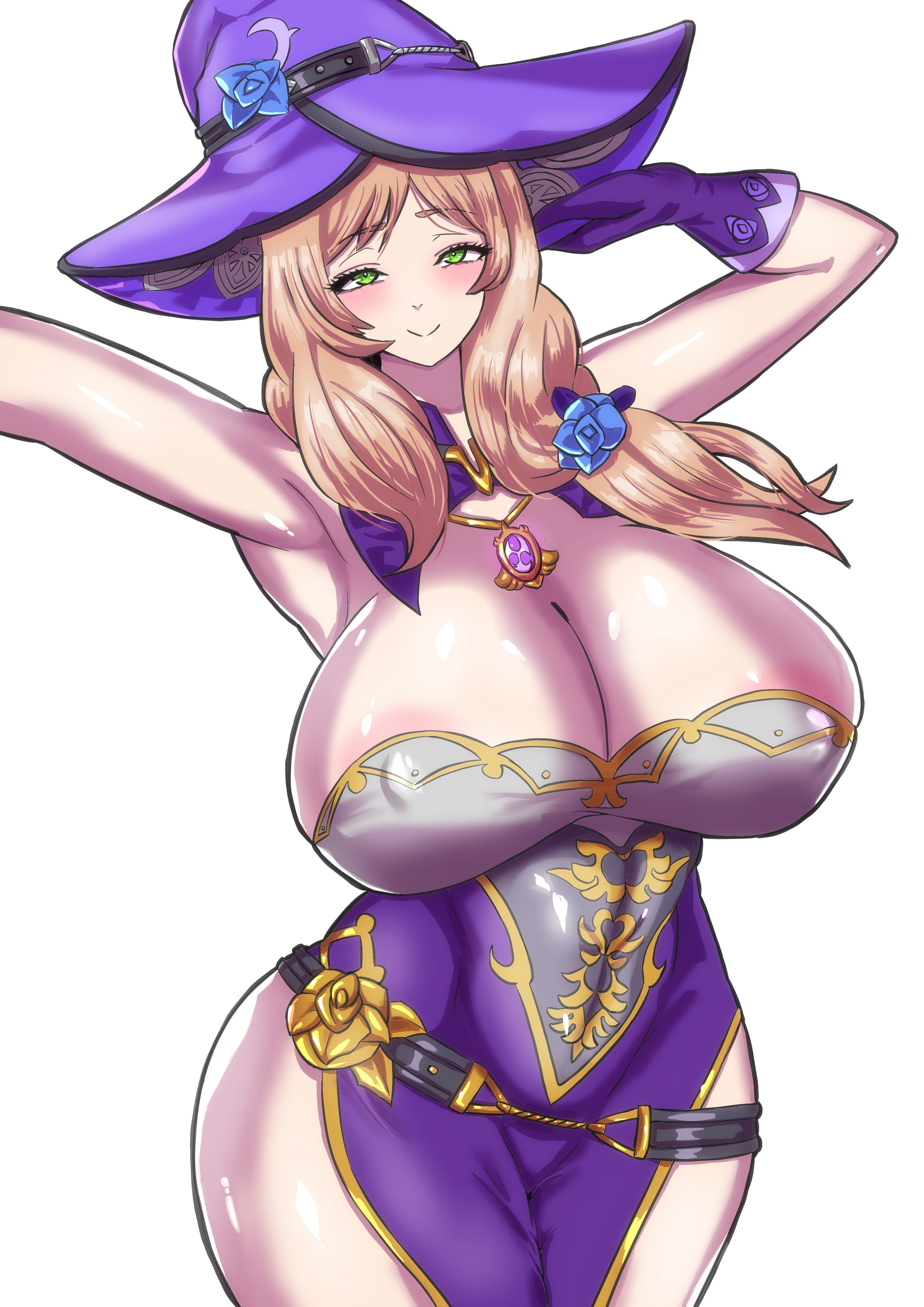 1girls, armpit, big breasts, big thighs, blush, breasts, busty, cleavage, female, full body, genshin impact, gigantic breasts, huge breasts, huge thighs, large breasts, large thighs, lisa (genshin impact), long qing qing li, massive breasts, mature female, milf, thick thighs, thighs, voluptuous