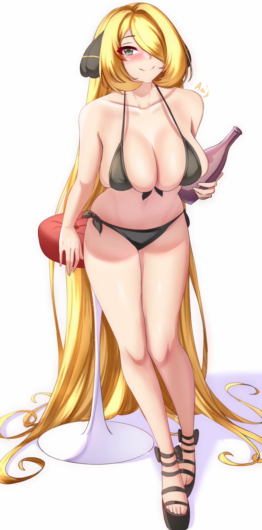 1girls, anisdrawn, blonde, blonde female, blonde hair, blonde-haired female, breasts, cynthia (pokemon), female, female only, large breasts, looking at viewer, nintendo, pokemon, pokemon champion, solo, tagme