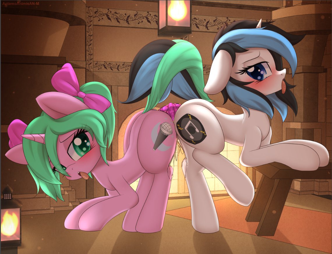 female female_only feral feral_on_feral friendship_is_magic green_eyes lesbian_sex magicalmysticva_(oc) mare my_little_pony mystic pink_body pony sex_toy sex_toy_in_pussy tongue_out twined_tails unicorn wet_pussy yuri