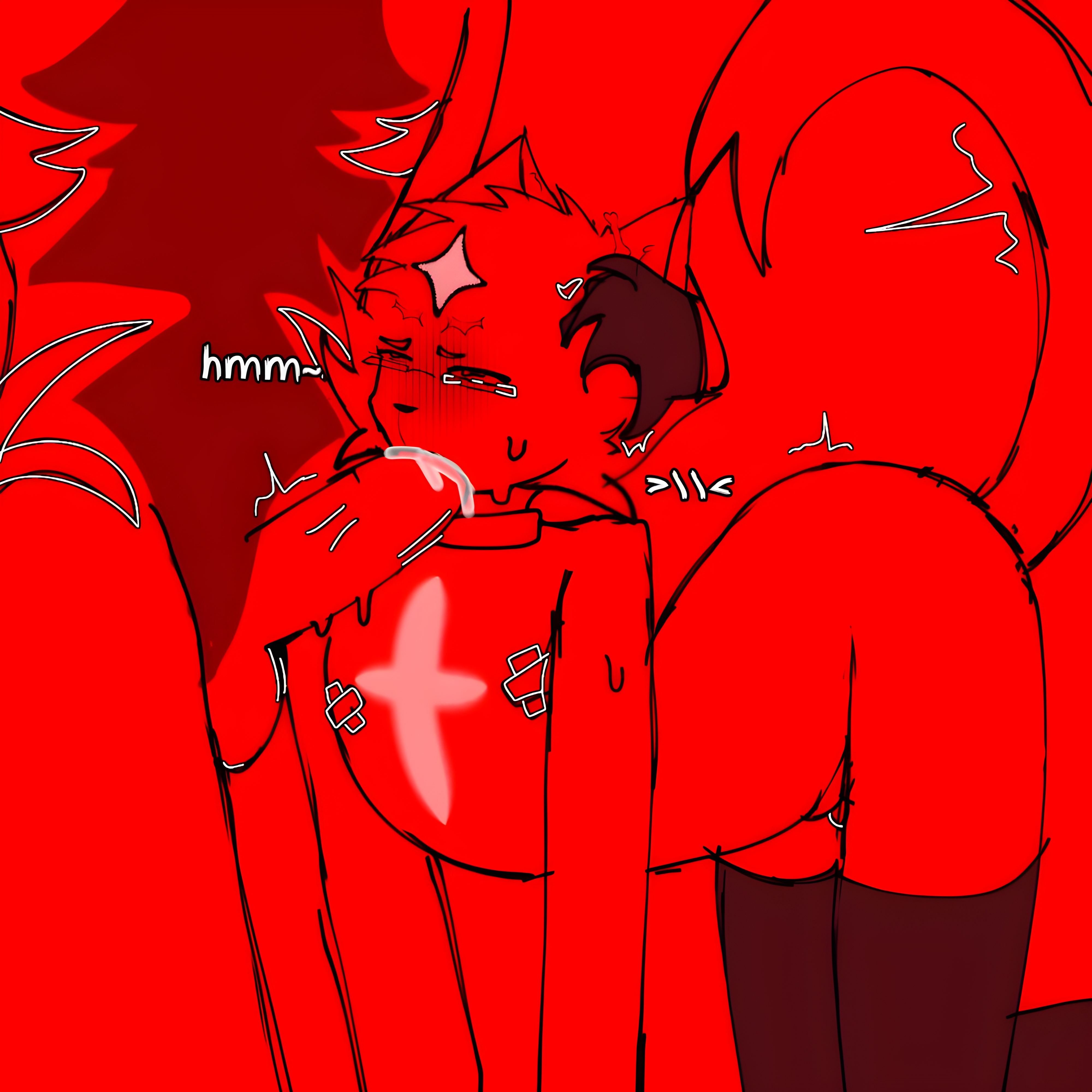 blowjob, blush, deepthroat, feline, femboy, furry, glasses, gootraxian, grabbing head, kaiju paradise, male, nightcrawler (kaiju paradise), panther (kaiju paradise), roblox, roblox game, robloxian, squinting, thighhighs, xd, yiff
