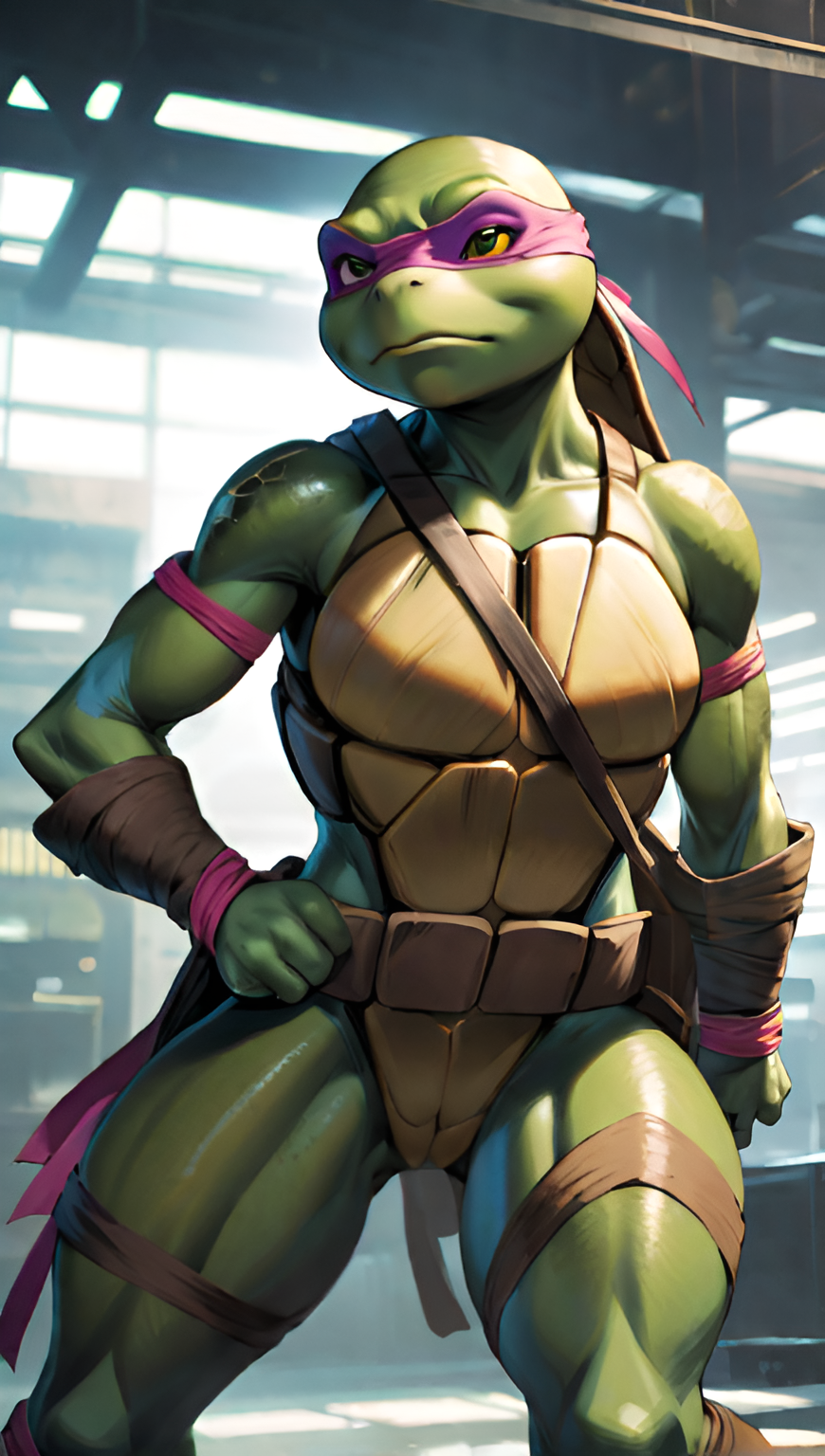 1girls 2020s 2023 ai_generated anthro dezgo_ai donatello donatello_(tmnt) female female_only genderswap_(mtf) heterochromia rule_63 scalie scalie_humanoid scalieton self_upload solo teenage_mutant_ninja_turtles turtle turtle_humanoid