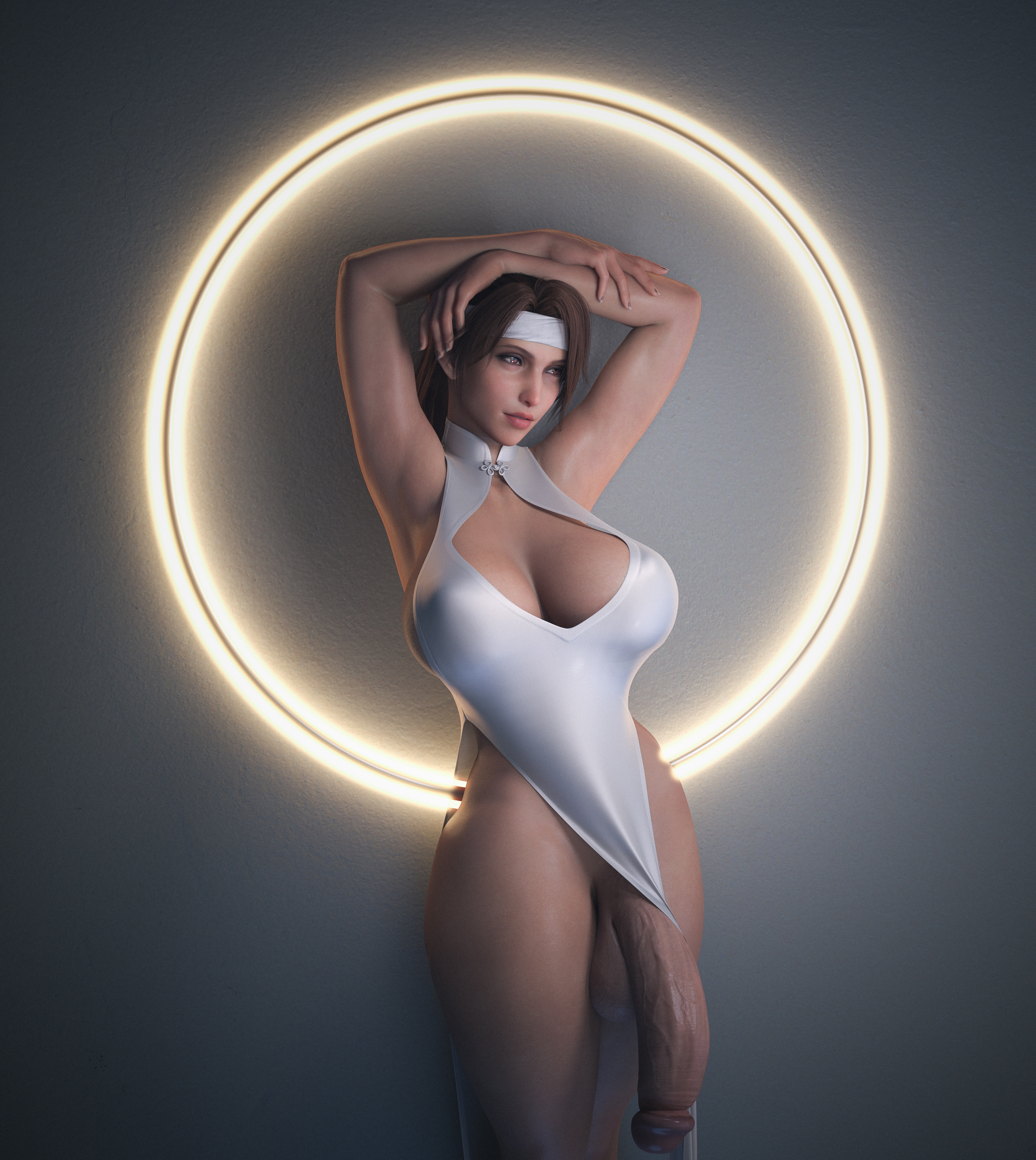 1futa, 3d, areolae, balls, breasts, final fantasy, final fantasy vii, final fantasy vii remake, futa only, futanari, huge breasts, ineffective clothing, intersex, jessie rasberry, mostly nude, nipples, penis, solo, stevencarson, testicles