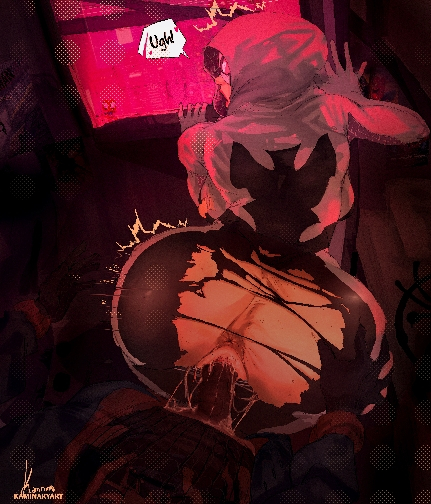 1boy, 1girls, accurate art style, ass, ass grab, big ass, bubble ass, bubble butt, cum in pussy, dark skin, dark-skinned male, dialogue, doggy style, female, gwen stacy, interracial, light skin, light-skinned female, lowres, male, marvel, marvel comics, miles morales, moaning, penis, penis in pussy, pussy, pussy juice, ripped clothing, sex, spider-gwen, spider-man, spider-man: across the spider-verse