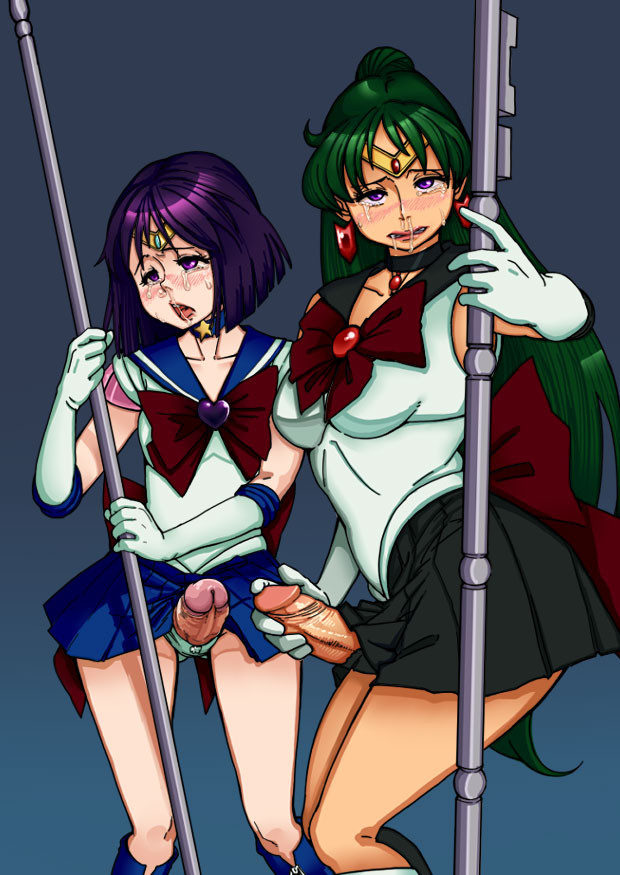 2futas big_penis bishoujo_senshi_sailor_moon breasts clothed clothed_masturbation clothing crying duo elbow_gloves erection futa_only futanari futanari_transformation gloves hotaru_tomoe human light-skinned_futanari light_skin long_hair masturbation mostly_clothed neone-x open_mouth panties penis purple_eyes sailor_pluto sailor_saturn school_uniform setsuna_meiou skirt small_breasts snot staff standing surprised tears tears_of_pleasure uncensored