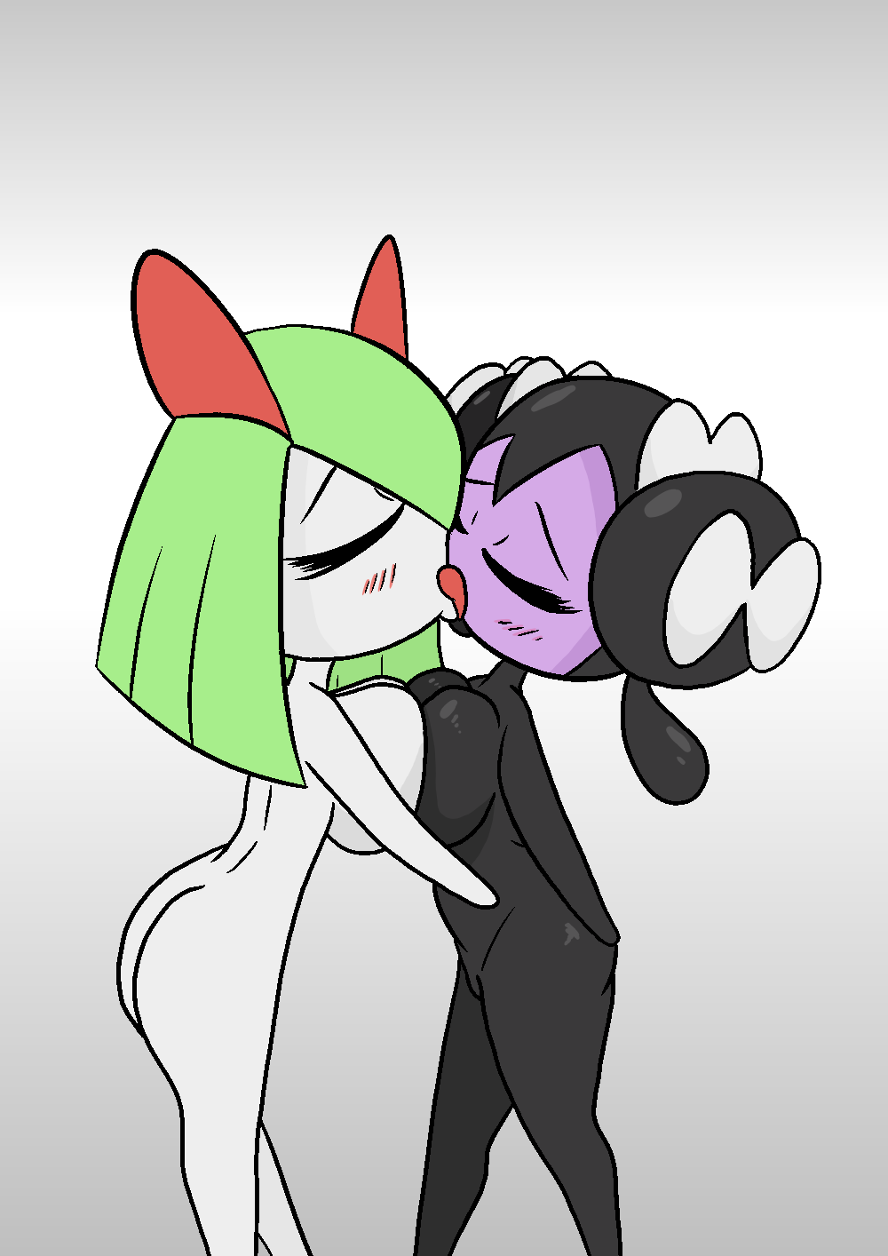 goth gothorita happy_harvey hi_res humanoid kirlia kissing lips pokémon_(species) pokemon pokemon_(species) purple_skin red_lips tagme