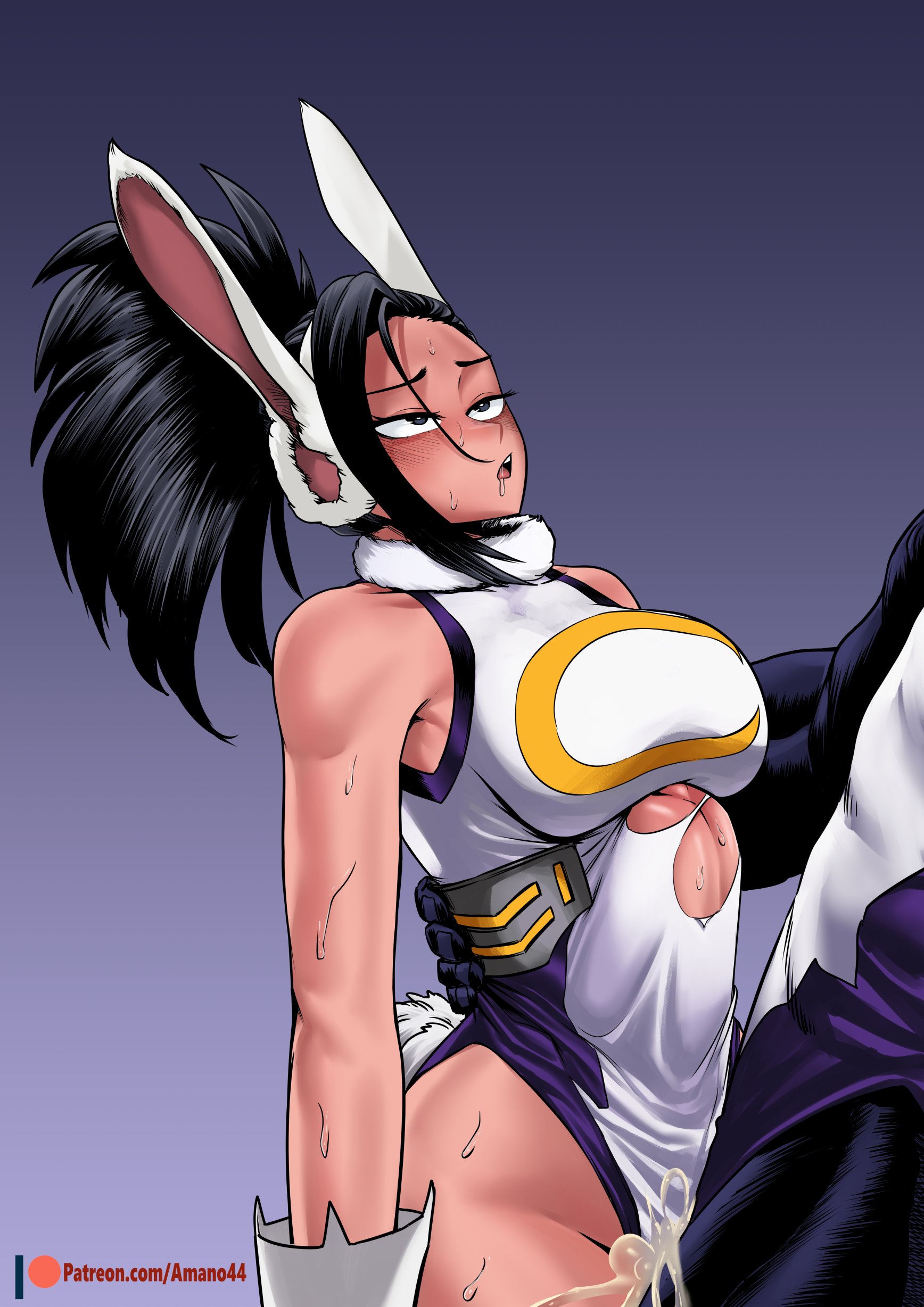 1boy, 1girls, 1monster, all the way to the base, alternate costume, amano44, ambiguous penetration, animal ears, bare shoulders, blush, breasts, cosplay, cum, cum inside, drooling, female, femsub, fucked senseless, fucked silly, gloves, hero outfit (mha), highleg leotard, huge cock, interspecies, large breasts, leotard, light skin, light-skinned female, male, male/female, maledom, medium hair, miruko (cosplay), momo yaoyorozu, monster, monster cock, muscular, muscular male, my hero academia, nomu, open mouth, partial male, penis, protagonistsub antagonistdom, rabbit ears, rough sex, sex, skintight, stomach, stomach bulge, sweat, tight clothing, torn clothes, torn leotard, villain, villain on hero