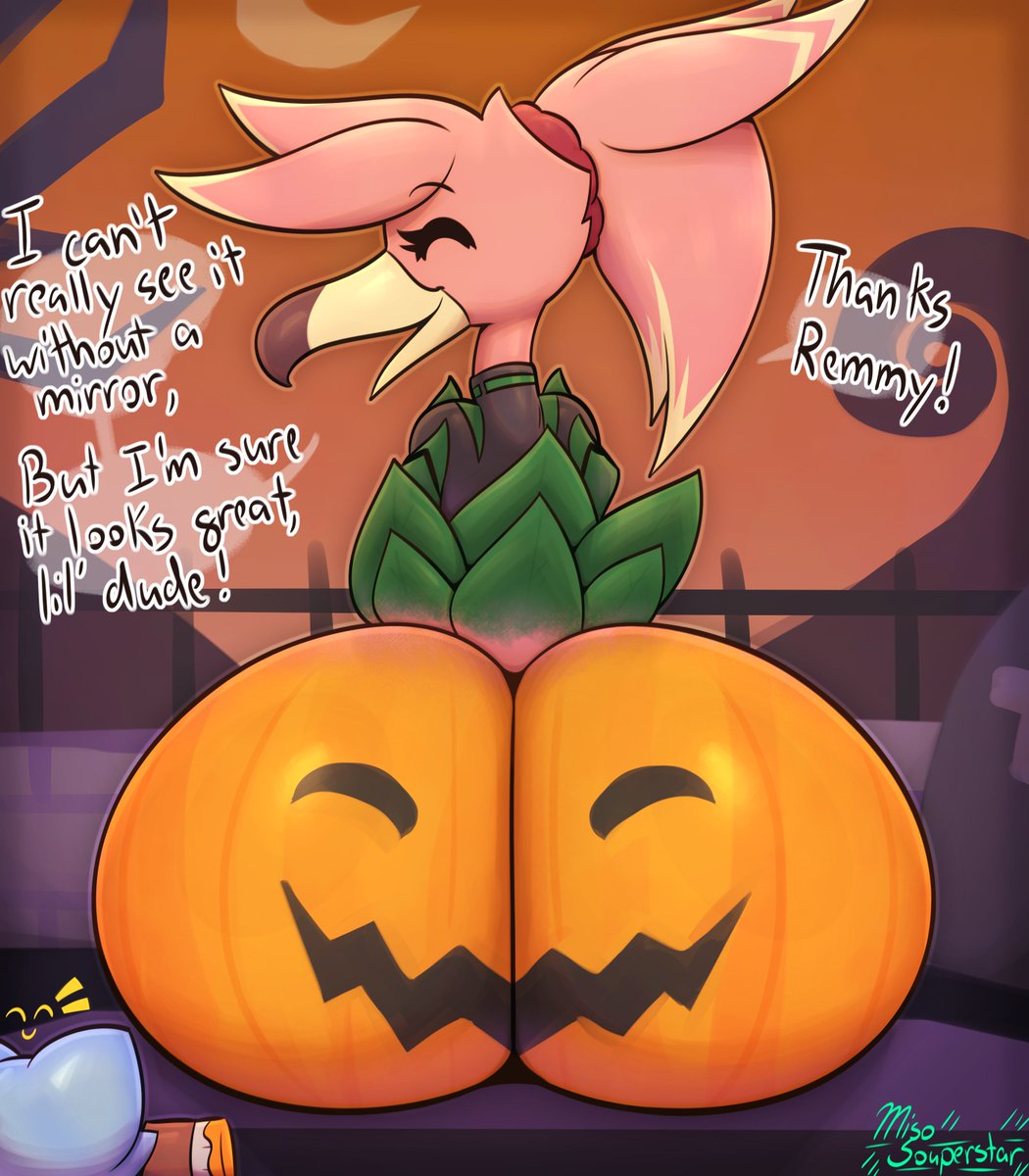 1girls ass avian big_ass bird dat_ass dialogue fat_ass feral huge_ass miso_souperstar naomi_yor_valentina_(miso_souperstar) pumpkin pumpkin_butt remmy_(miso_souperstar)