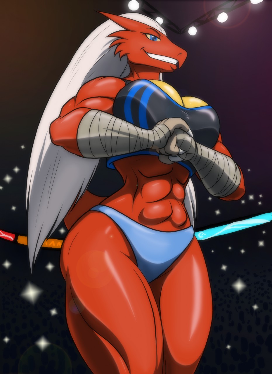 abs biceps big_breasts big_muscles blaziken blue_eyes breasts female female_only hair huge_breasts large_breasts long_hair muscles muscular pokemon pokemon_(species) smile smiling toughset white_hair wide_hips