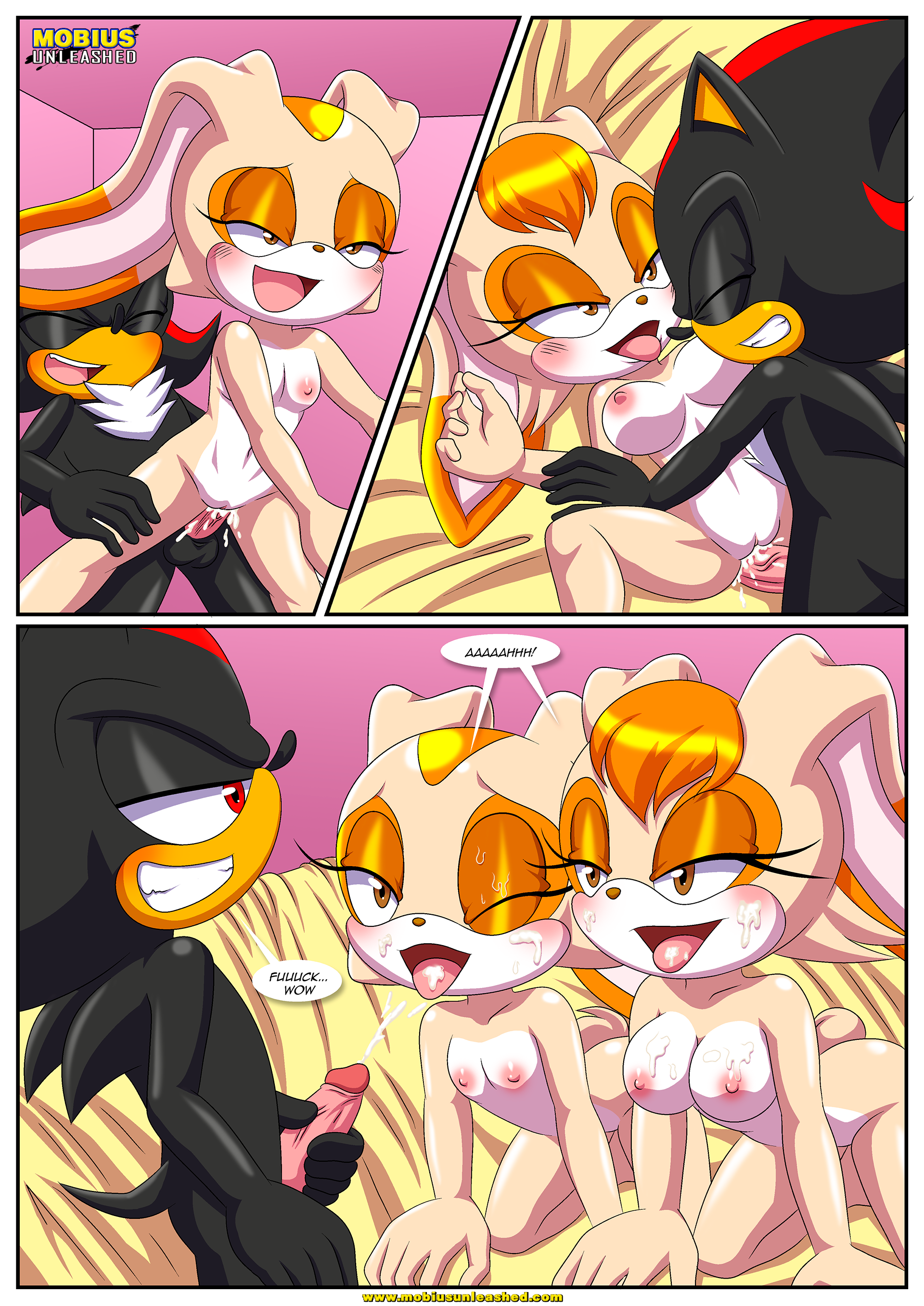 1boy, 2girls, anthro, balls, bbmbbf, big breasts, blush, breasts, comic, cream the rabbit, cum, cum in pussy, cum inside, cum on breasts, cum on face, cum on tongue, cumshot, female, male, male jerk, male/female, mobius unleashed, mother and daughter, nude, palcomix, penis, pussy, sega, sex, shadow the hedgehog, small breasts, sonic (series), sonic the hedgehog (series), the baby sitter affair (comic), threesome, vaginal, vaginal penetration, vaginal sex, vanilla the rabbit