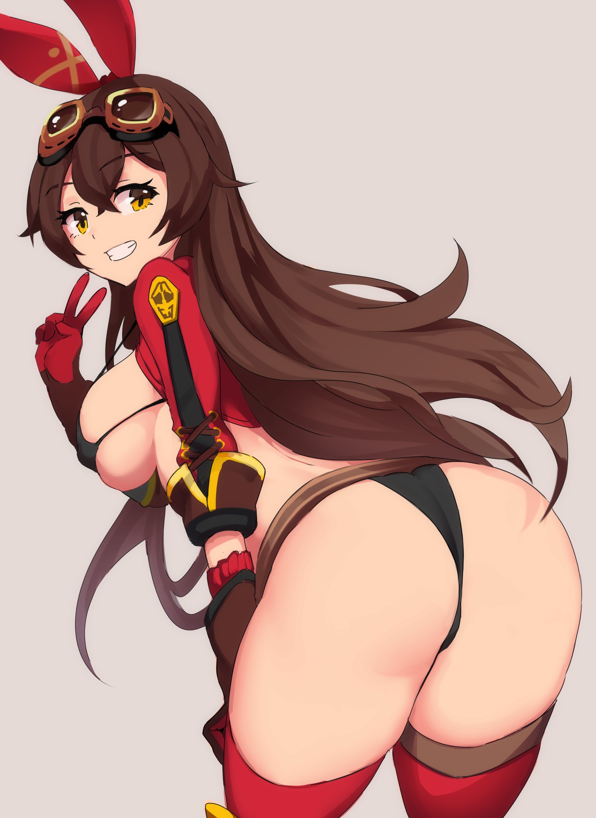 1girls, amber (genshin impact), ass, breasts, brown eyes, brown hair, bubble ass, bubble butt, female, genshin impact, hi res, large ass, large breasts, light skin, light-skinned female, long hair, nac000, thick ass, thick thighs
